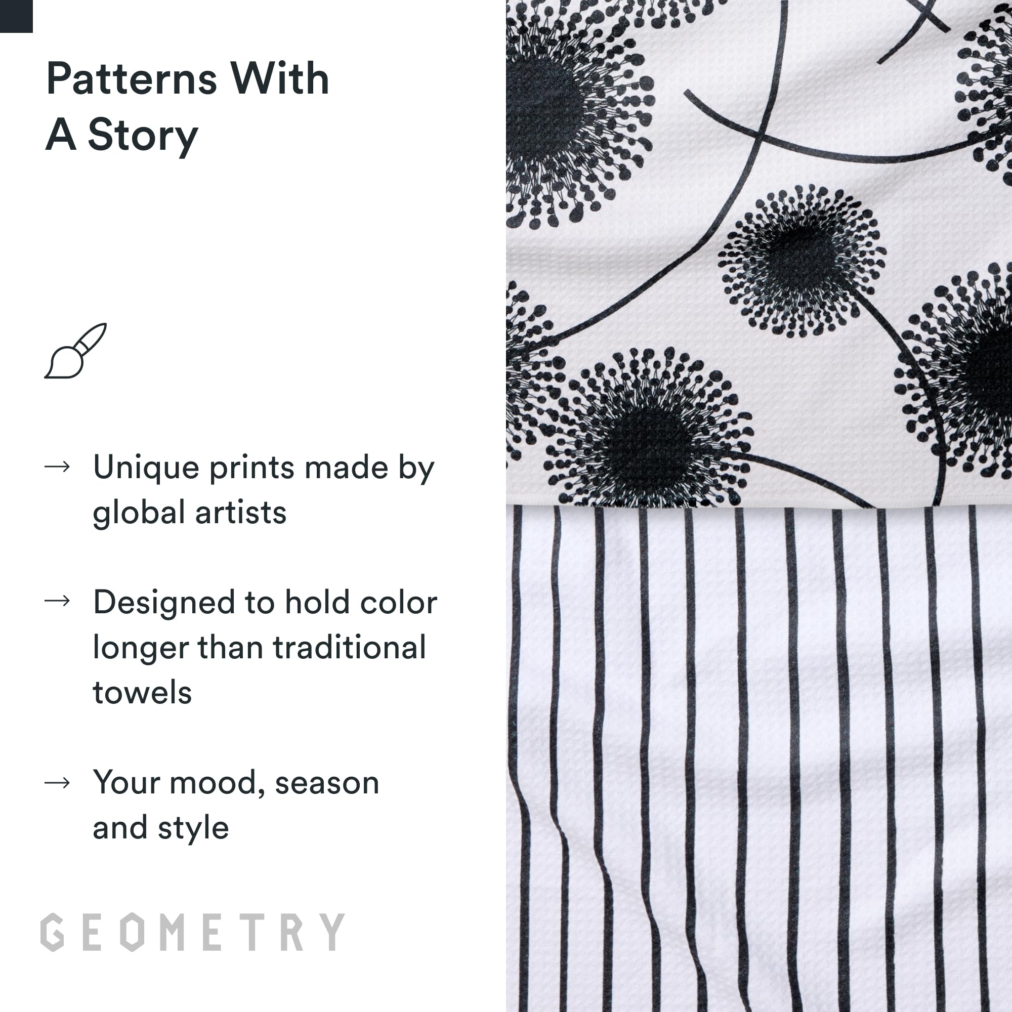 GEOMETRY Paño de cocina – Paños de microfibra de secado rápido para secado de cocina – Toalla de secado rápido de alta calidad – Lino + Full Bloomed (juego de 2 unidades)