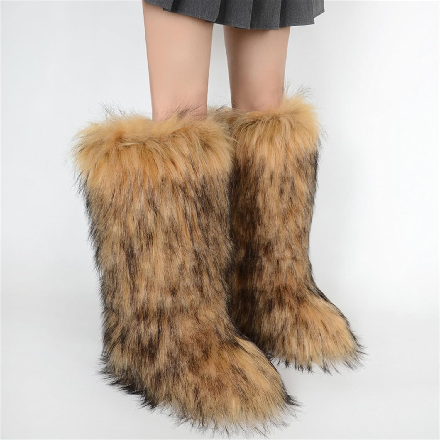Fur Boots for Women,Furry Fluffy Fuzzy Knee High Snow Boots Winter Warm Soft Brown Black Faux Fur Boots - Image 7