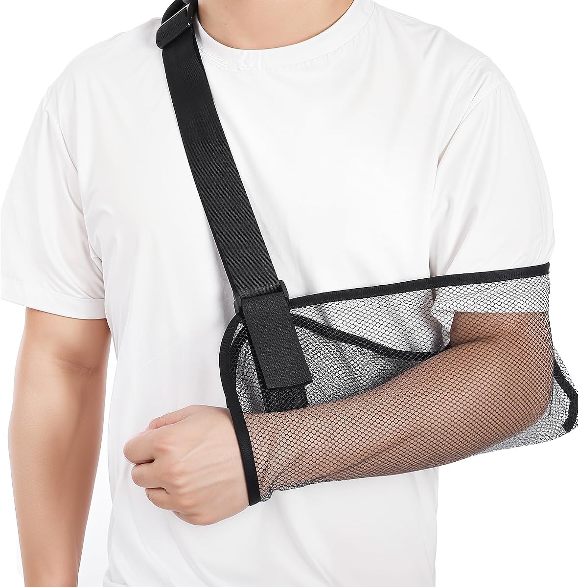 Cabestrillo de brazo para lesiones de hombro, inmovilizador de ducha transpirable de malla ajustable para brazo izquierdo derecho, soporte de muñeca para codo para hombres y mujeres