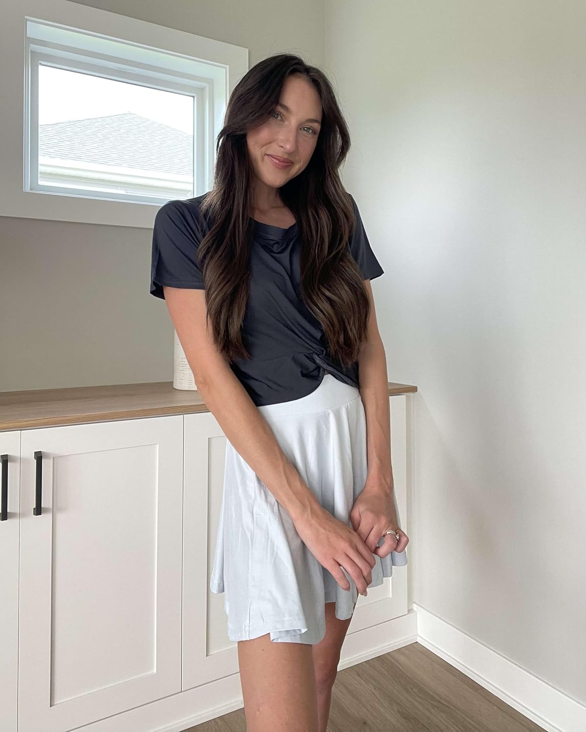 Real Essentials 5 Pack: Women's Short Sleeve Twist Front Crop Top Dry-Fit Athletic Crew Neck T-Shirt