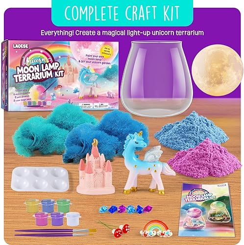 Miniatura 5 de Regalos de terrario de unicornio para niños, kit de manualidades de terrario iluminado con lámpara de luna de bricolaje, juguetes de unicornio para