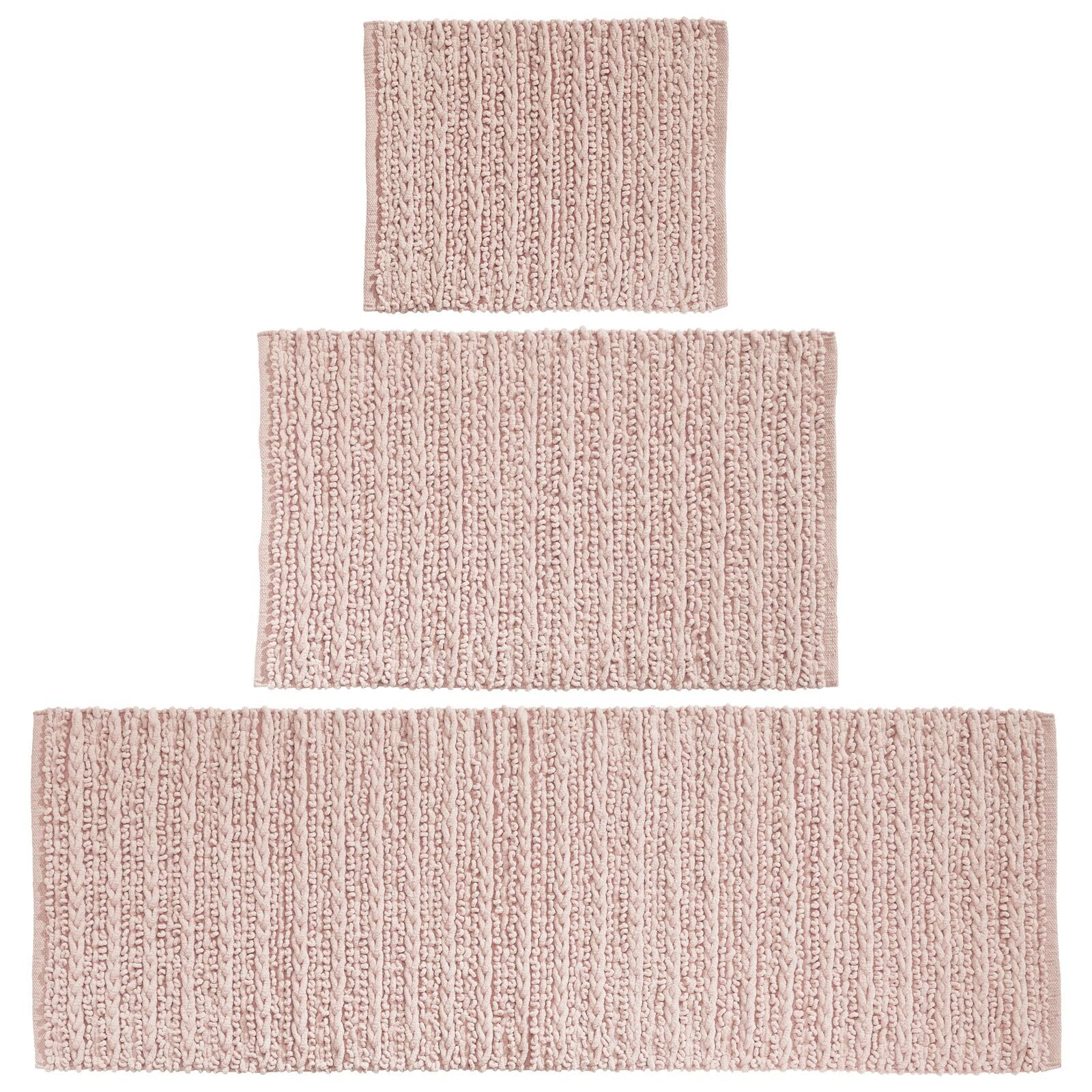 mDesign Bathroom 3 Piece Rug Set - 100% Cotton, Water Absorbent Bath Mat Rugs for Bathroom Vanity, Master or Guest Bathtub/Shower, Runner, Standard,