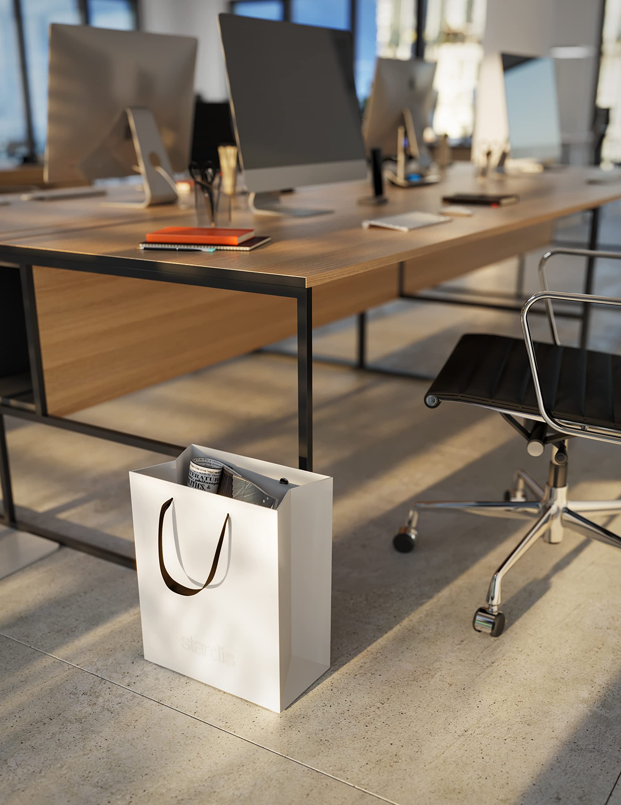 binbox Design Papierkorb eckig stylischer Papiereimer mit Tragegriffen für Büro Office Kunststoff Mülleimer Abfalleimer Müllkorb, schwarz