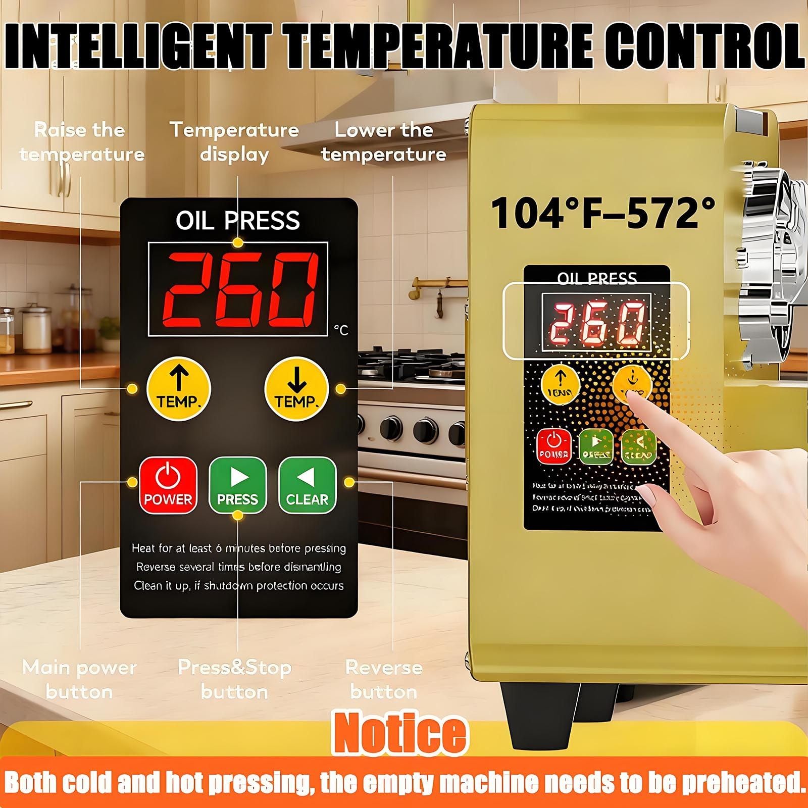Maszyna do tłoczenia oleju, 1100 W, ekstraktor oleju ze stali nierdzewnej z regulacją temperatury do tłoczenia na zimno i na gorąco orzeszków ziemnych, sezamu, rzepaku, nasion herbaty