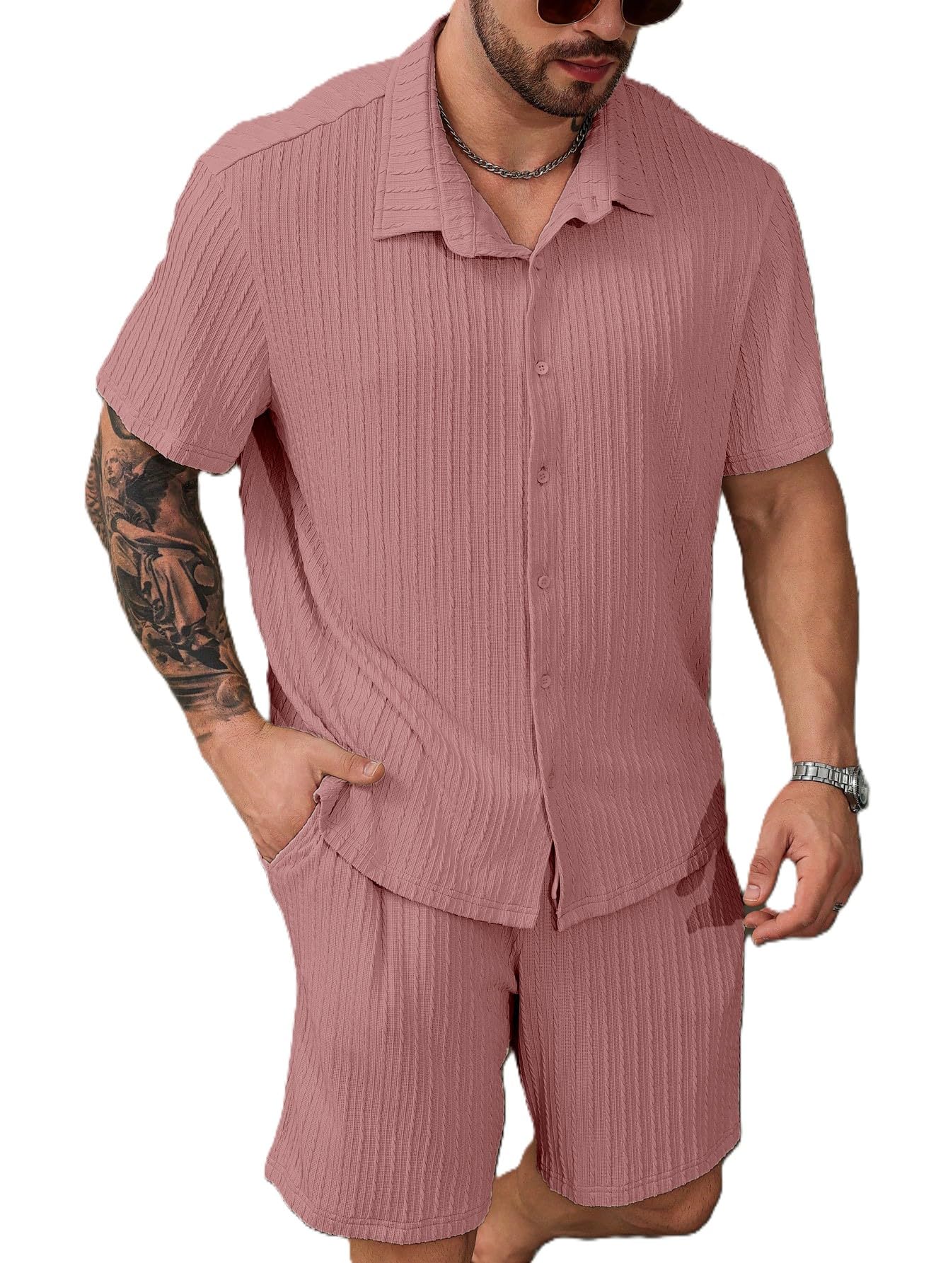 Men Co-ord Outfits Short Sleeve Crew Neck Summer Winter Shirt and Casual Shorts Pant for Men || Pajama Shorts Night Suits Set || Mens Pajama Set