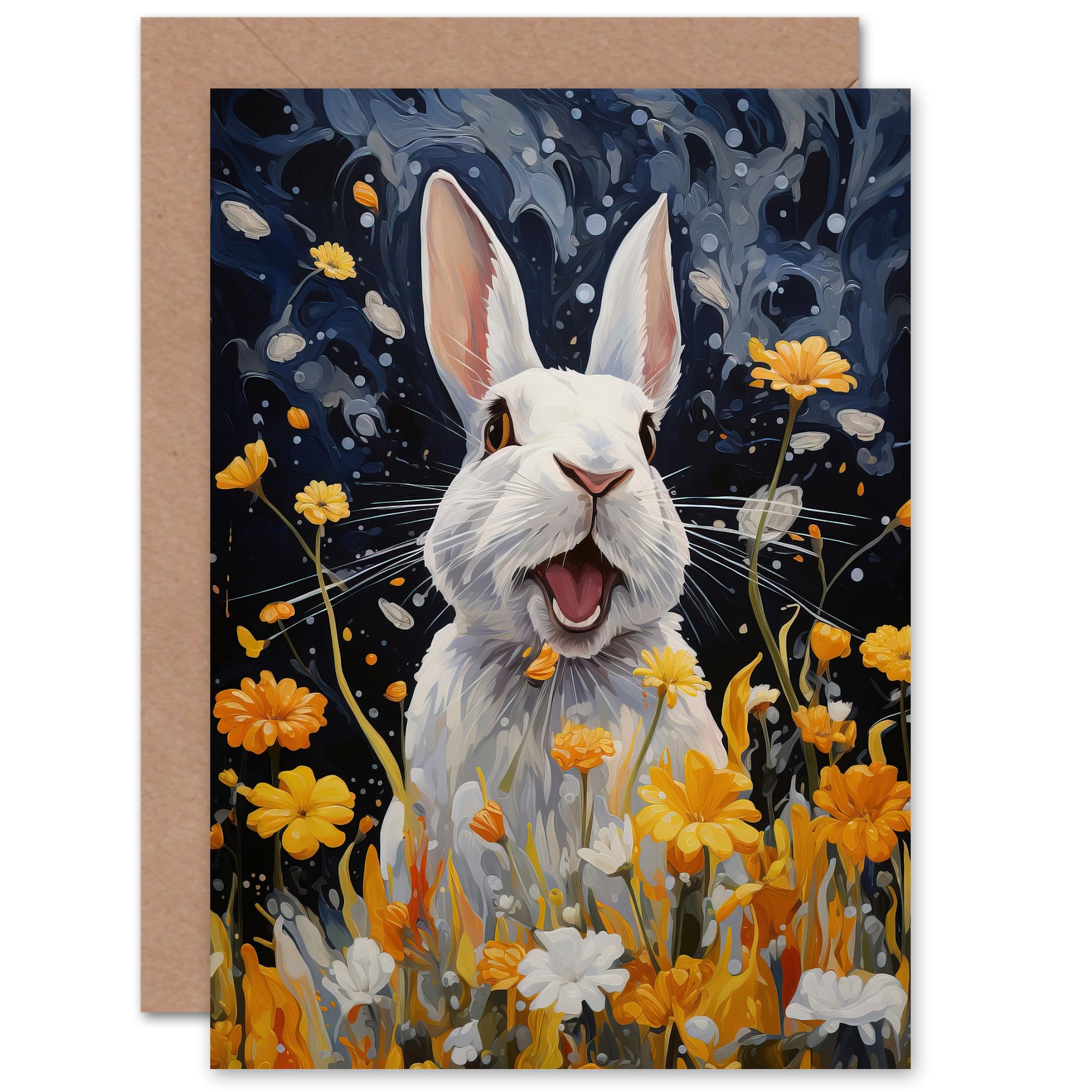 Artery8 Moonlit White Rabbit Florals for Wife Her Mum Sister Daughter Mom Gran Nan Birthday Thank You Kids Child Blank Art Greeting Card