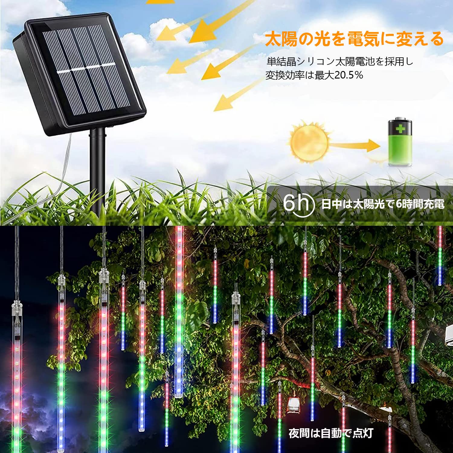 流星光 Amazon.co.jp: 【2025最新】Mozalida ソーラー流星群ライト 30cm 8