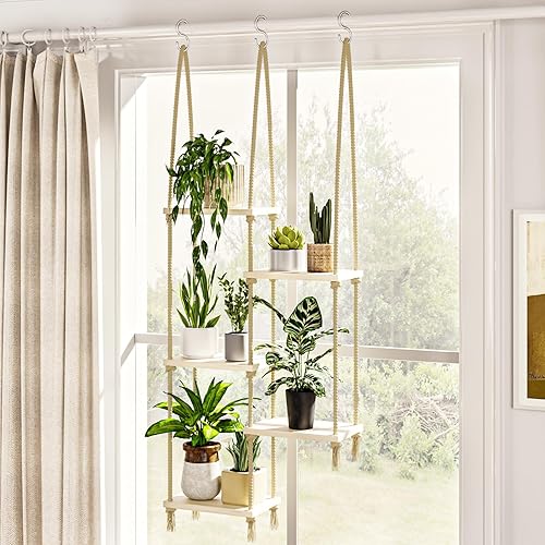 Bamworld Hanging Shelves Plant Hanger Indoor Window Plant Shelves Wood