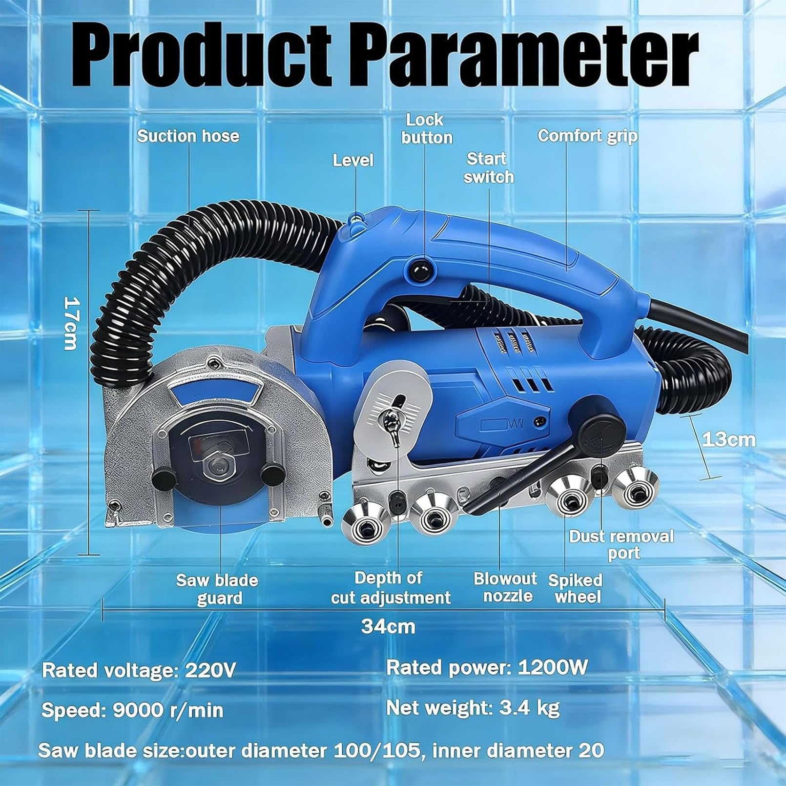 Herramienta eléctrica para Remover lechada de 1200 W y 9000 RPM, Herramienta de Bricolaje para rejuntar Pisos, para Limpiar Entre baldosas de cerámica y Remover