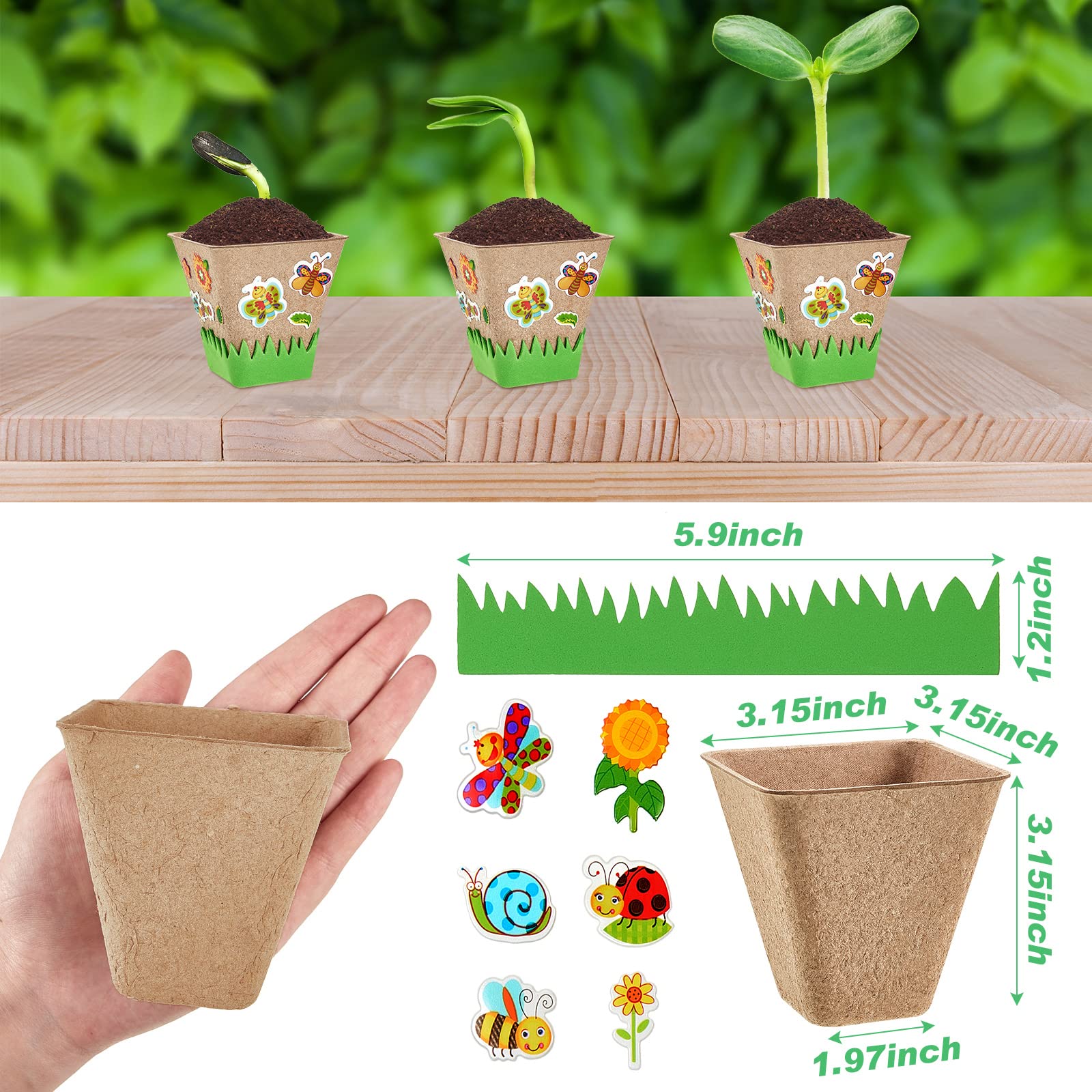Macetas De Papel Para Plantas,30 Macetas De Turba Con Cúpulas - Kit De Artesanía Manual Para Jardinería Con 20 Pegatinas Decorativas Para Manualidades Y Decoración Del Hogar