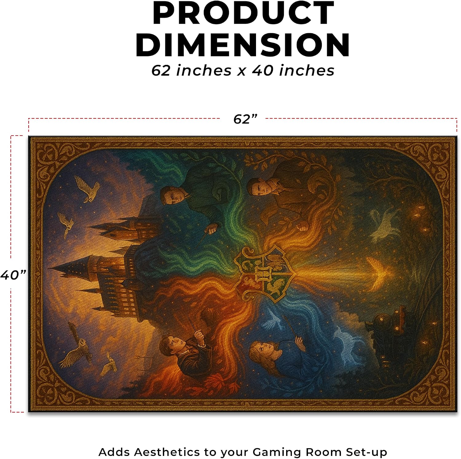 DreamController Hary Poter Custom Rugs for Gamer Room (62x40inch)| Playroom Carpets Inspired by Games & Hary Poter Hogwartts Decor for Gamers | Gamer Room Decor for Kids Teen Anti-Slip Gaming Mats