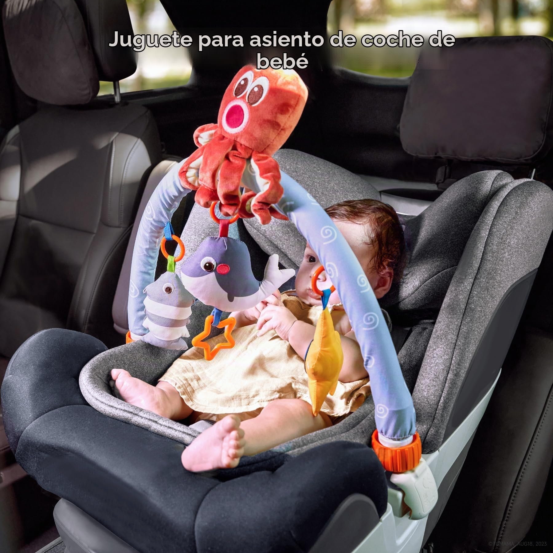 TUMAMA Arco Juguete Bebes 0-3 Meses,Cochecito Asiento de Coche Colgante Juguetes,Peluche Pulpo Juguetes Recién Nacido Regalo 0 3 6 9 12 Meses,Arco de Viaje con 3 Juguetes Sensoriales Colgantes