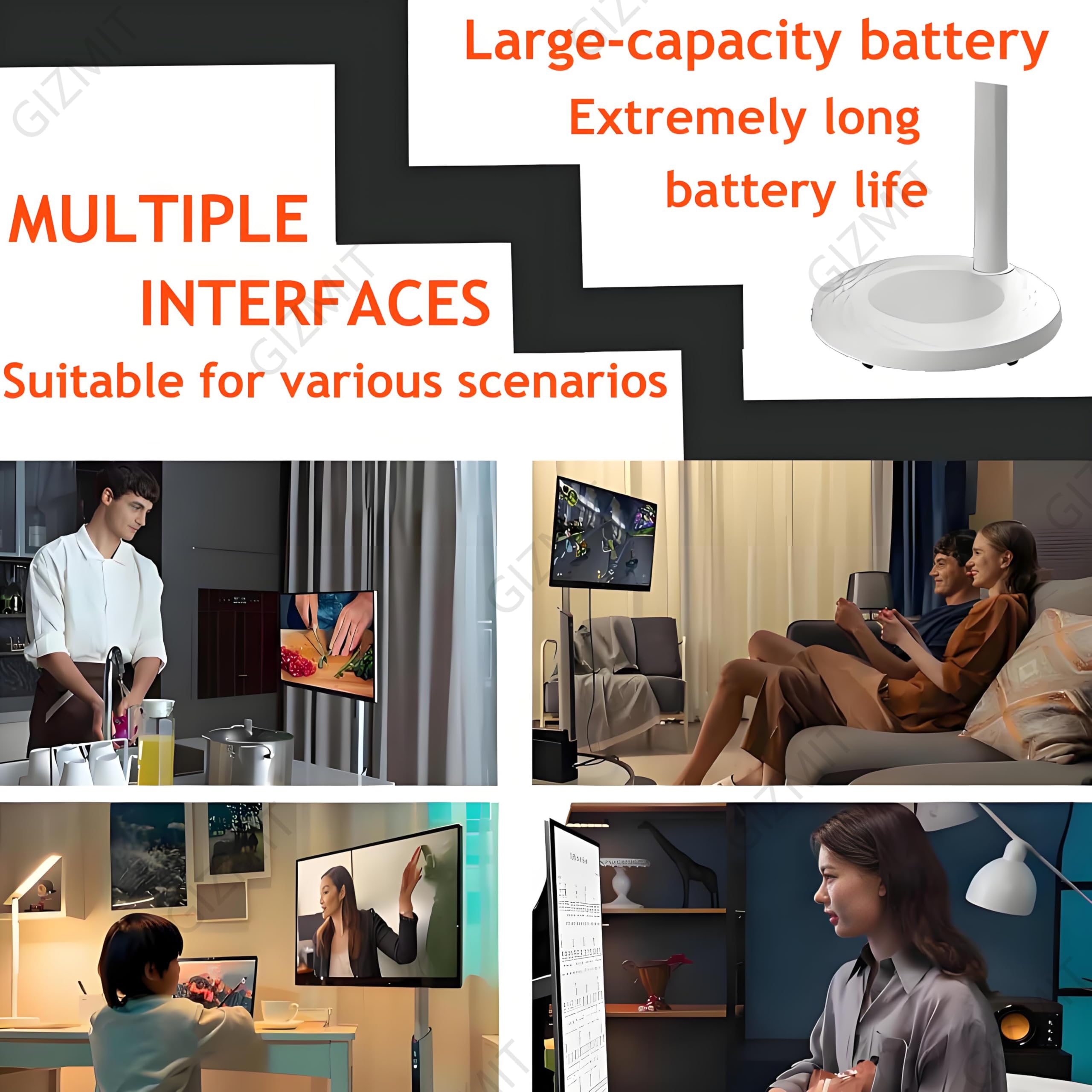 Smart TV Portatile FHD, TV Portatile con Ruote, Android 13, Monitor Touch Screen Portatile, Fotocamera da 13 MP, Batteria Integrata, con Telecomando, per casa, Ufficio, Palestra 8+128G-27Inch