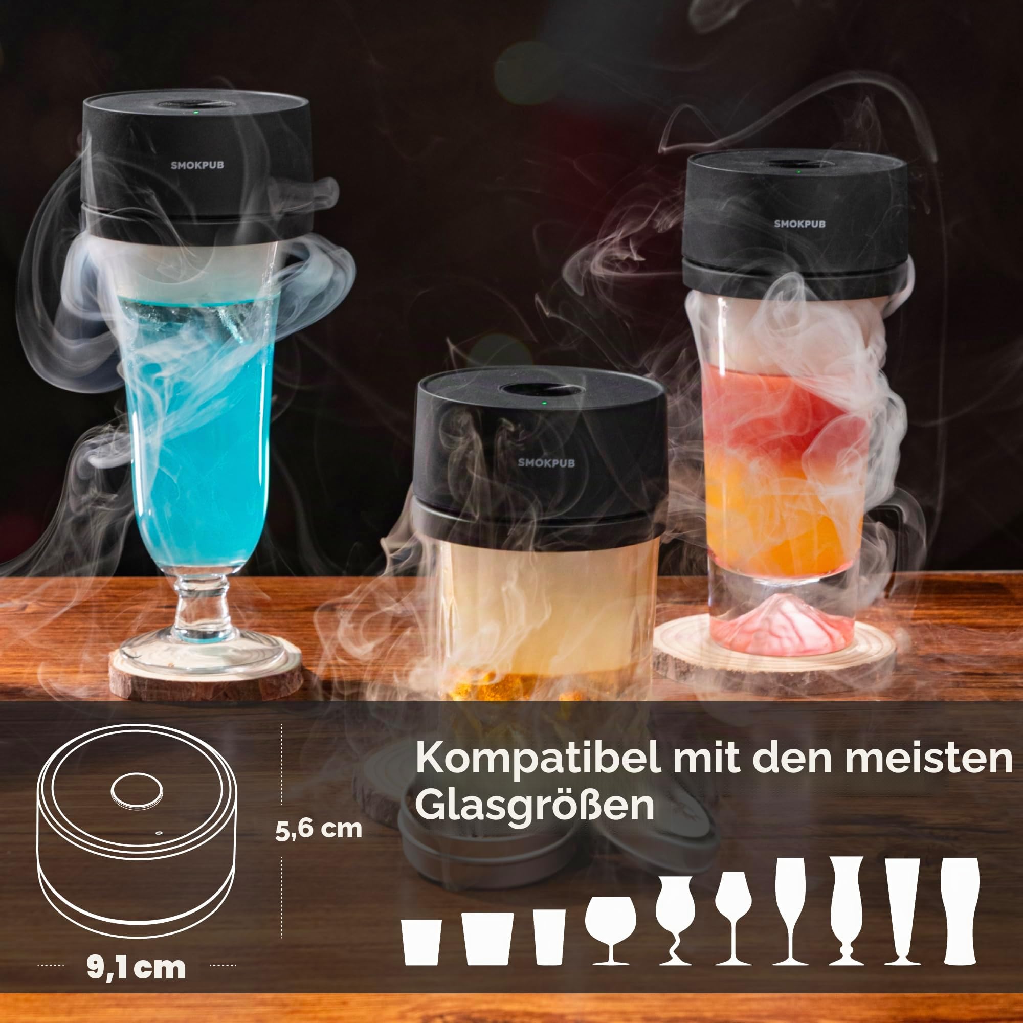 SMOKPUB Elektrisches Whisky Smoker Set, Cocktail Smoker Kit mit 6 Holzspänen, Whiskey Smoker Kit Mit Eingebautem Zünder, Kein Butan erforderlich, Bourbon Whisky Geschenk für Papa, Ehemänner