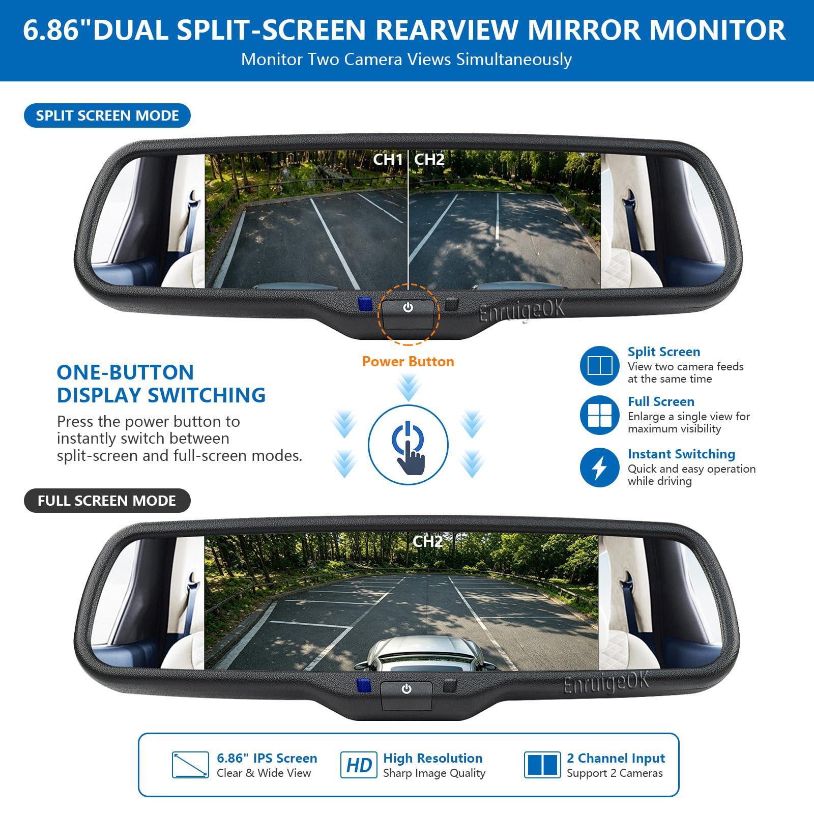 Cámara de visión trasera doble lente con luz trasera y pantalla de 6,86 pulgadas, espejo retrovisor dividido en dos partes para Peugeot Boxer, Citroën Relay, Fiat Ducato Van (2006-presente)