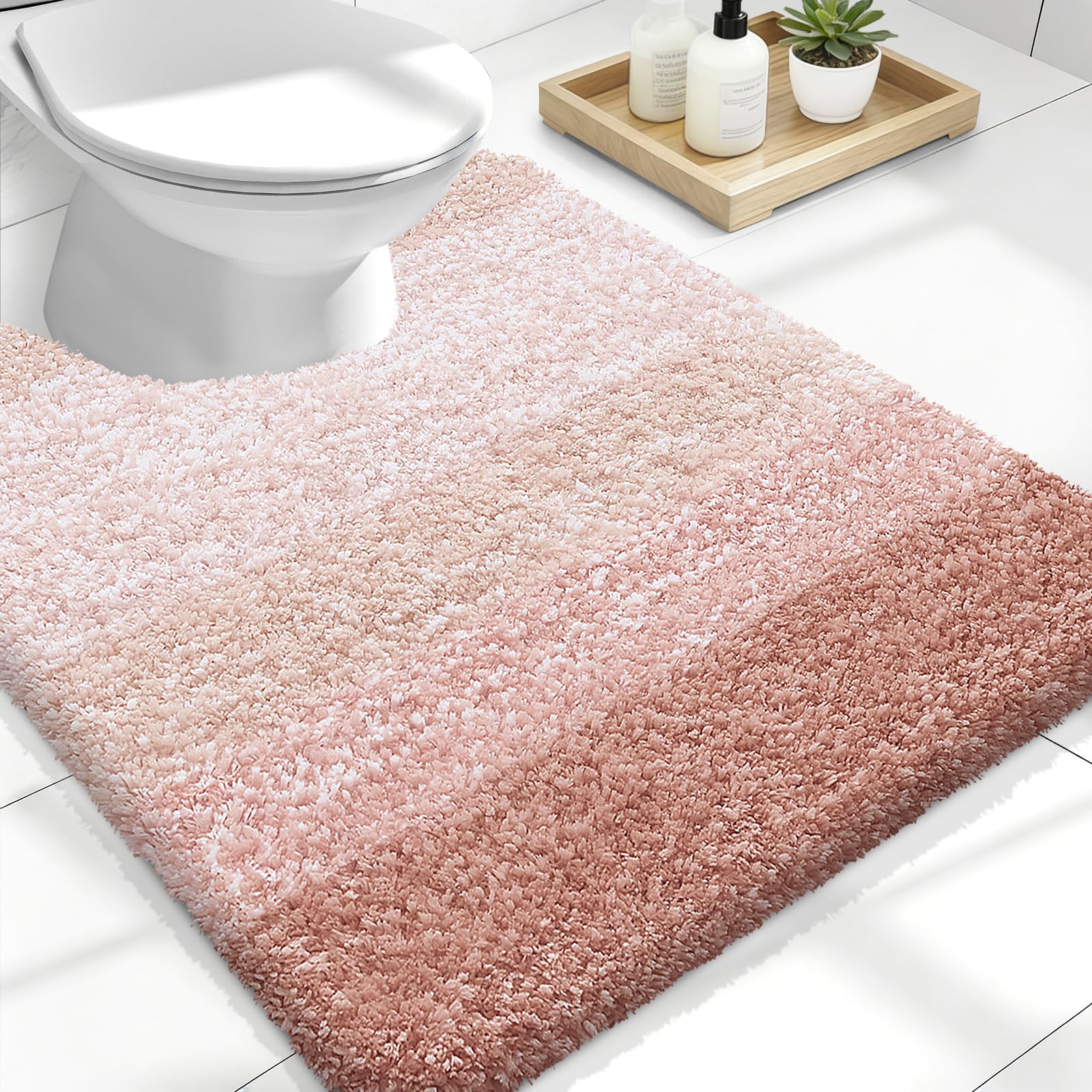 OLANLY Luxury Toilet Rugs U-Shaped 24x20, Soft Absorbent Microfiber Mat