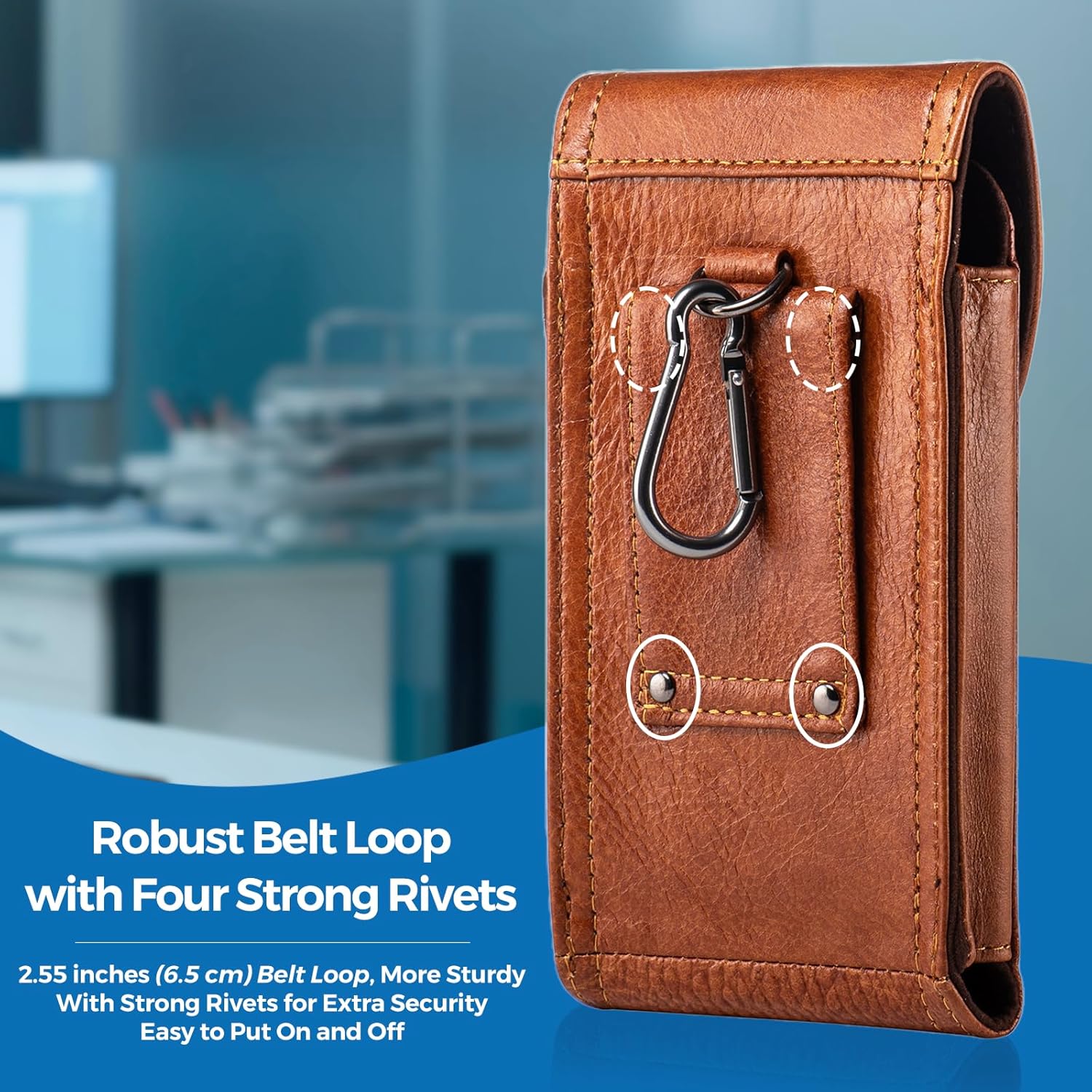 Hengwin Leather Cell Phone Holster Fits for iPhone 17 Pro Max 16 Plus 15 Pro Max 14 Plus 13 Pro Max 12 Pro Max Samsung Galaxy S25 Edge S25 Ultra S24 Ultra Pouch Case with Belt Clip Belt Holder (Brown) - Image 5