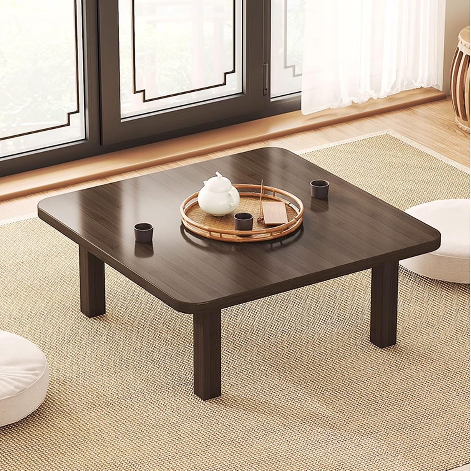Kwadratowy składany stolik kawowy - wszechstronny design do każdego wystroju orzech włoski h t do salonu i użytku wewnętrznego (rozmiar: 50 x 50 x 27 cm)