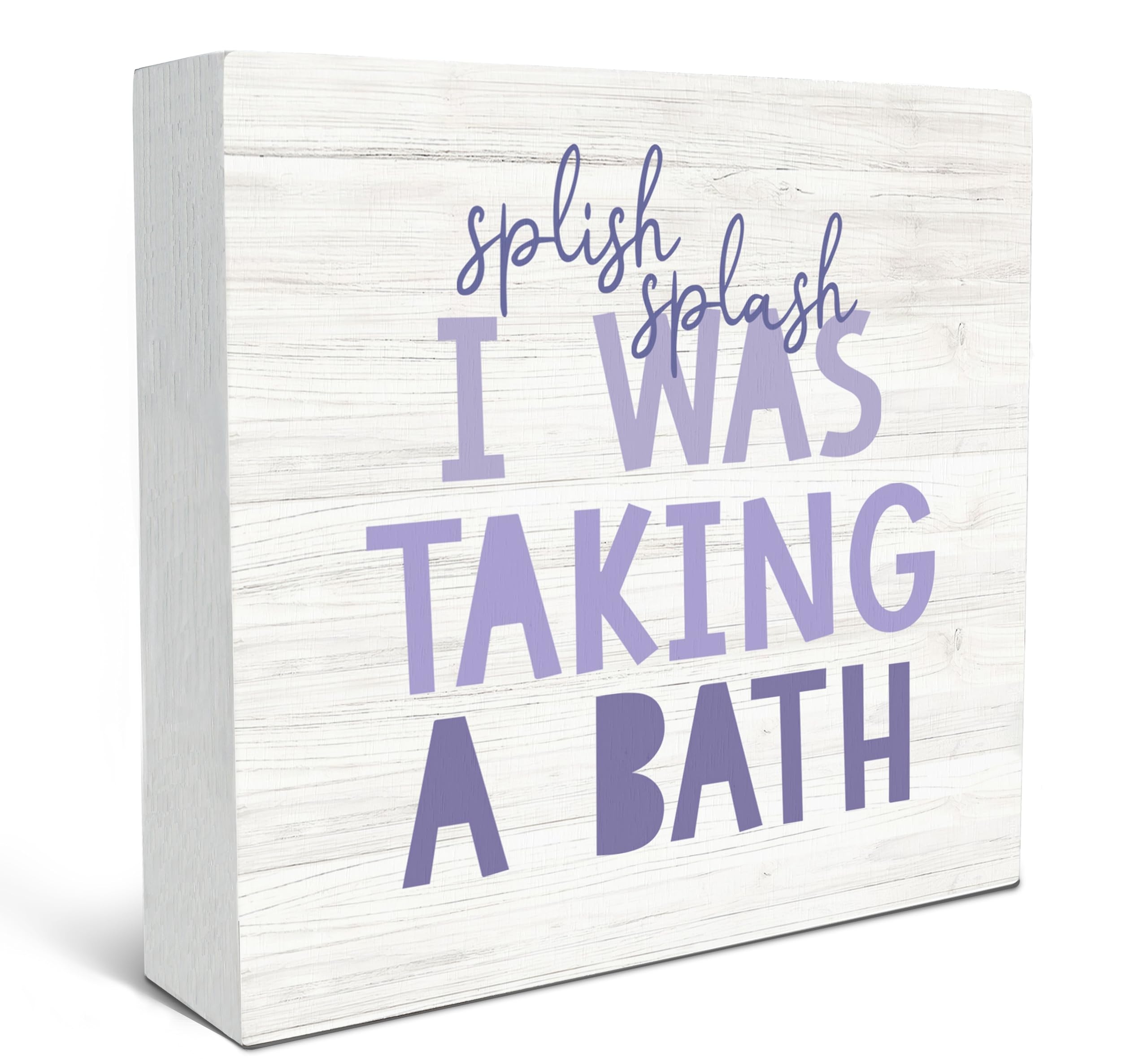 SRADMO Kid's Bathroom Quote Splish Splash I was Taking a Bath Wood Box Sign Desk Decor, Purple Funny Bathroom Wooden Box Sign Decor for Children