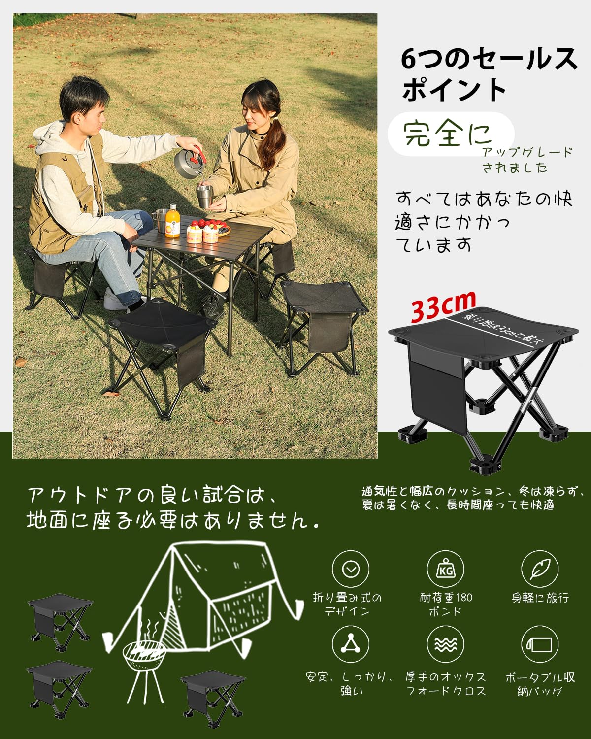 Amazon.co.jp: 折りたたみ椅子 アウトドアチェア 180kg 耐荷重 軽量