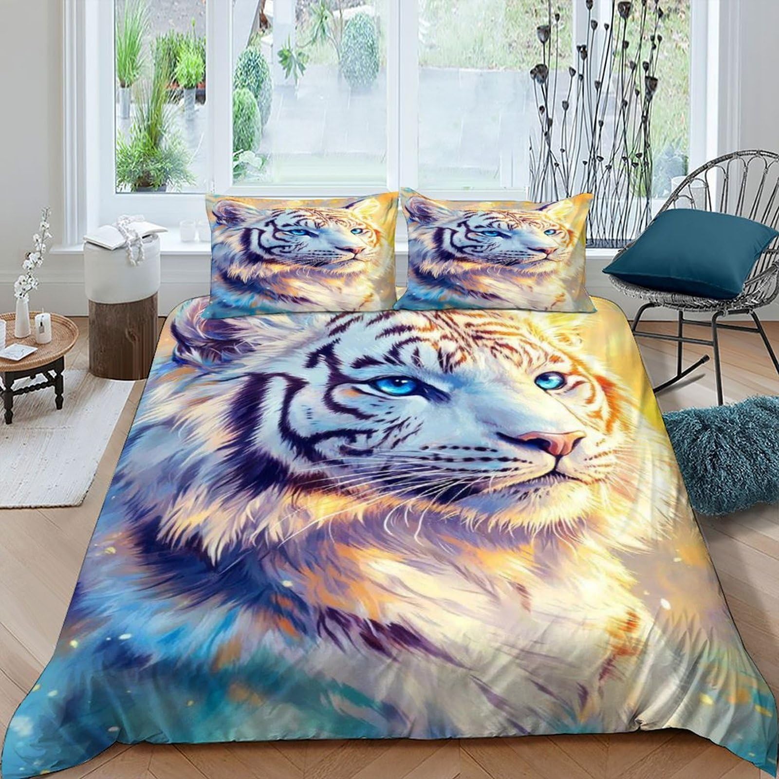 White Tiger Bedding Set Theme Bedspread Animal Theme Duvet Cover Set Microfiber Comforter Cover Suitable for Family,couple,children Pillowcase King（220x240cm）
