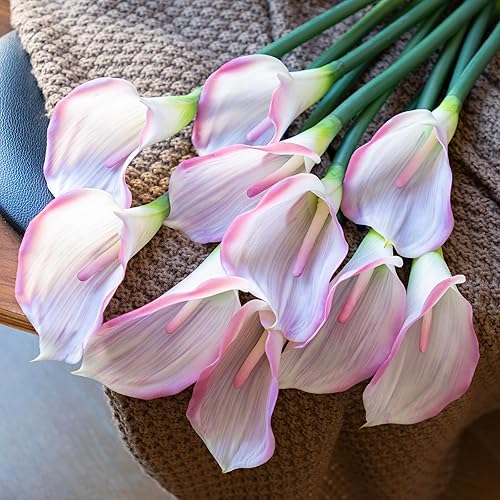 Miniatura 9 de Flores artificiales Calla Lilly 25.6 pulgadas, ramo de flores falsas grandes suaves al tacto real, plantas de tallo largo, 5 piezas para el hogar