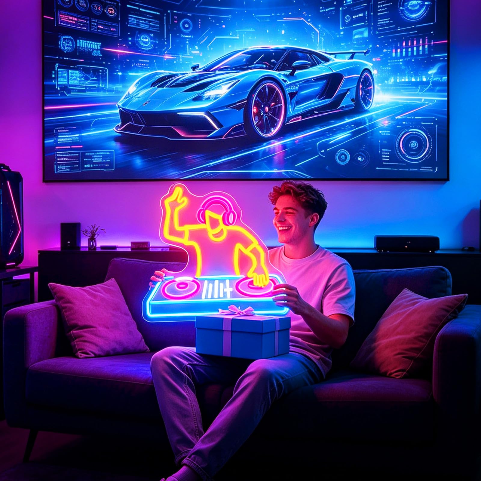Insegna al neon per lettore DJ, decorazione da parete, dimmerabile, luce LED per cabina DJ, alimentata tramite USB, per studio, bar, club, regalo per gli amanti della musica DJ