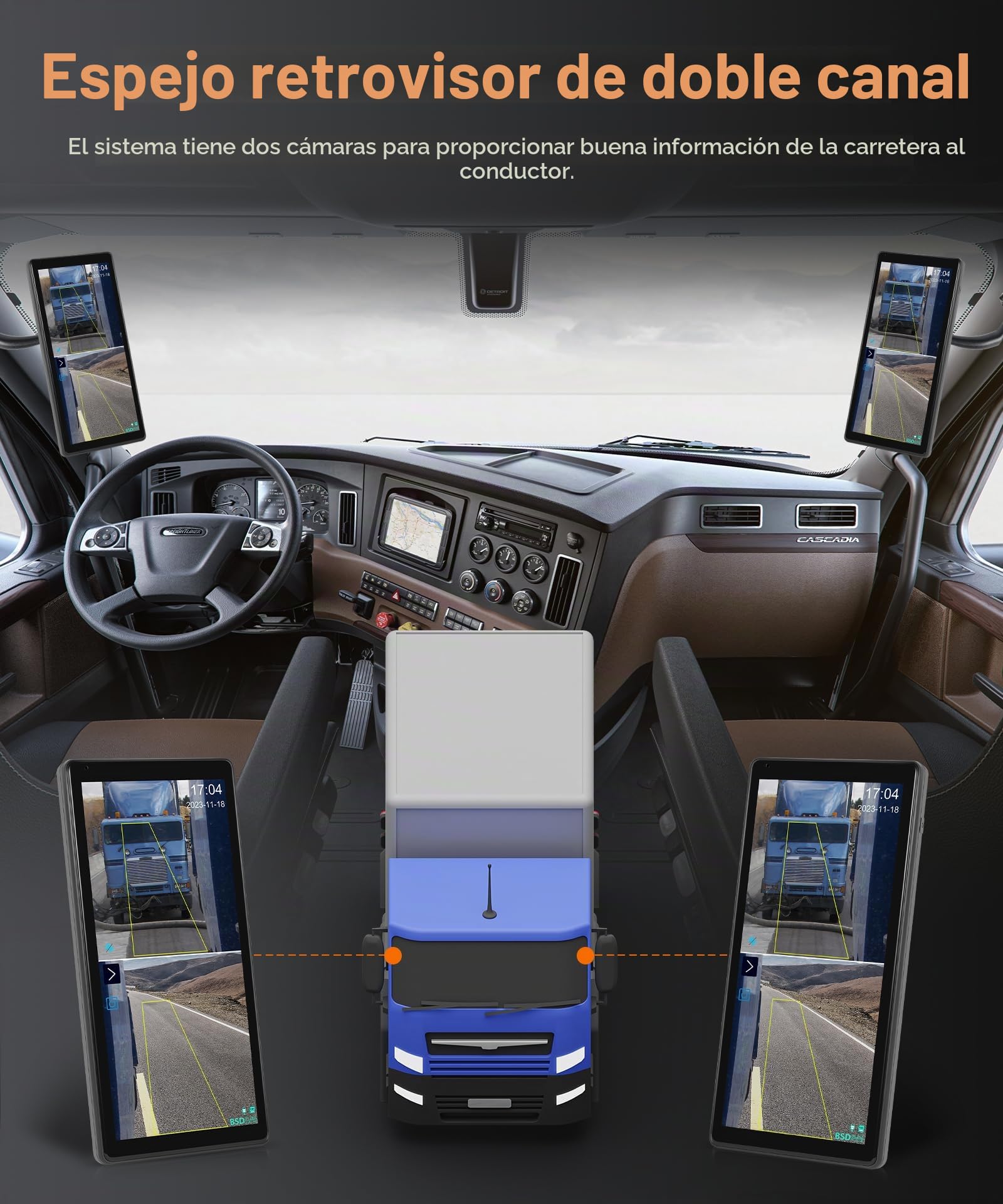 LKW Espejo retrovisor Dashcam con 2 cámaras de marcha atrás, espejo retrovisor de pantalla vertical para camiones y autobuses, 10,36 pulgadas pantalla táctil con sistemas BSD/DVR/grabación en bucle