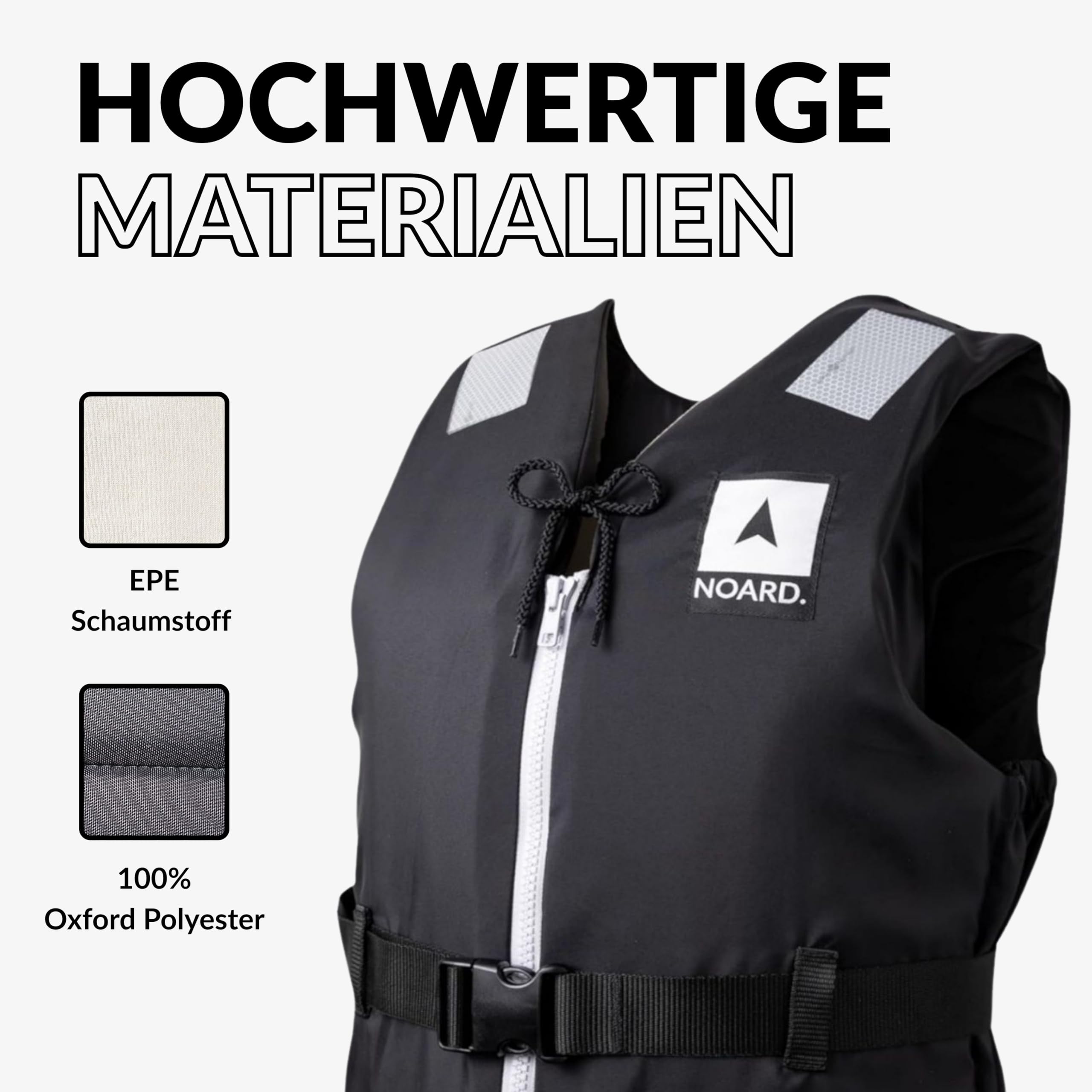 NOARD Schwimmhilfe in 5 Größen – Schwimmweste Black Edition – 25-120 kg – EN ISO 12402-5 CE (50 N) – Feststoffweste