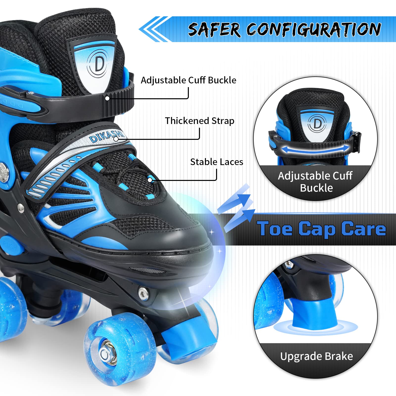Wheelkids Dikashi Boys Roller Skates for Toddlers Age 35 with Light Up