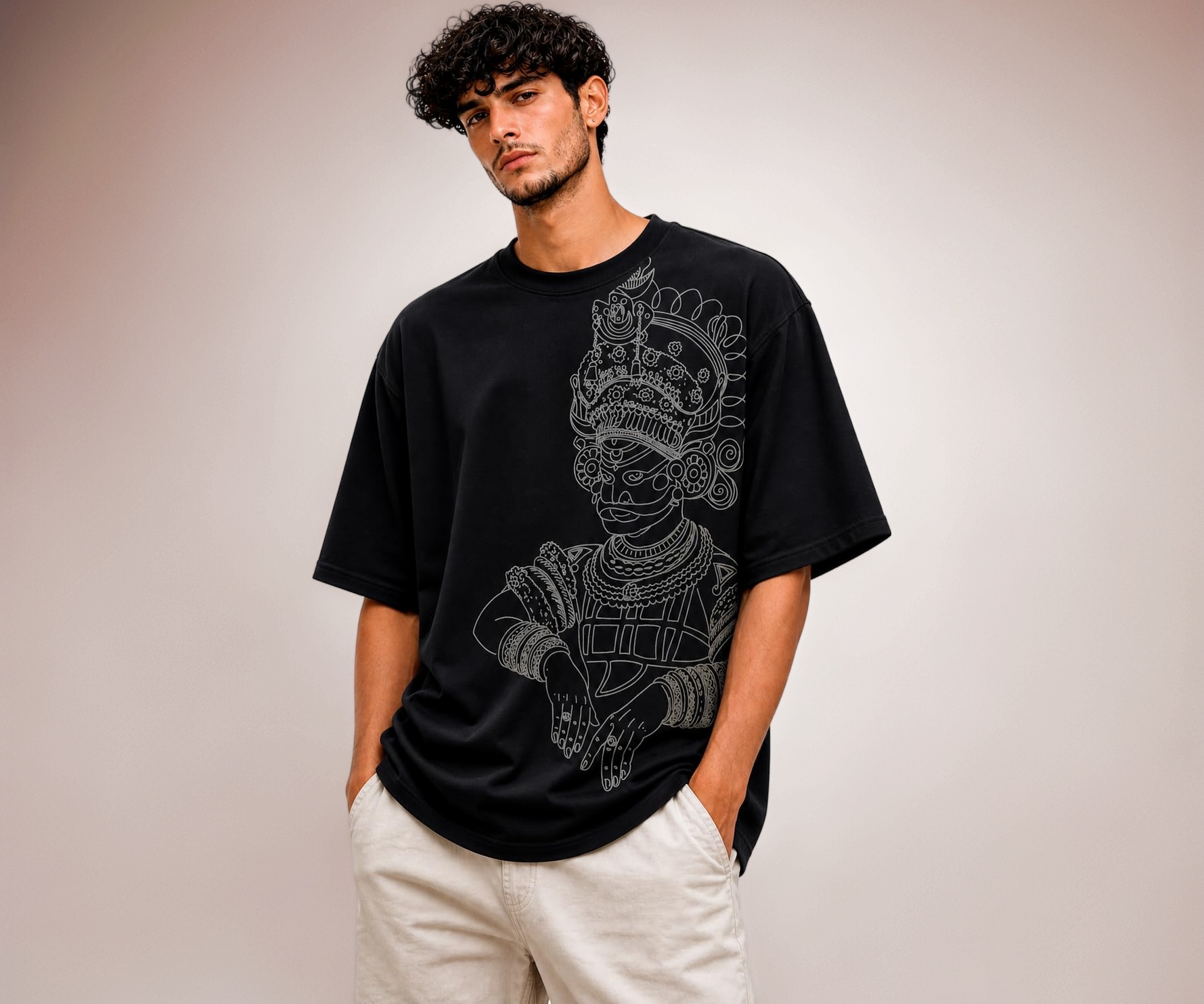 Buy BRIVIDO Men's Oversized Graphic T-Shirt, Muthappan Theyyam