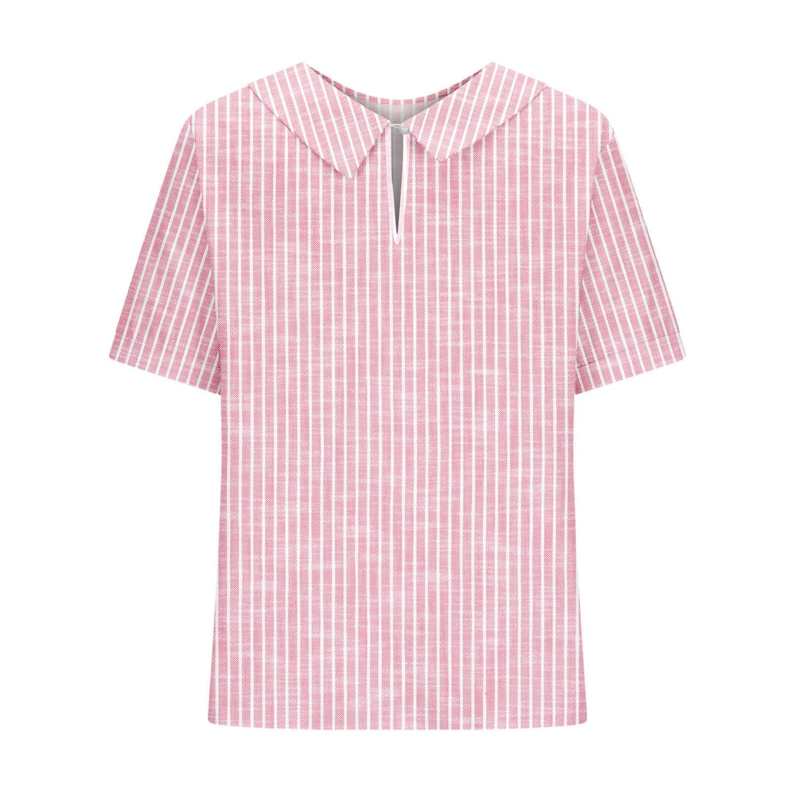Gestreift Bluse Damen Elegant Peter-Pan-Kragen Blusenshirt Kurze Ärmel Tshirt Gestreiftes Oberteil Tunika Lose Hemdbluse Sommerbluse Shirtbluse Blusehemd Blusen Damenblusen Blusentop
