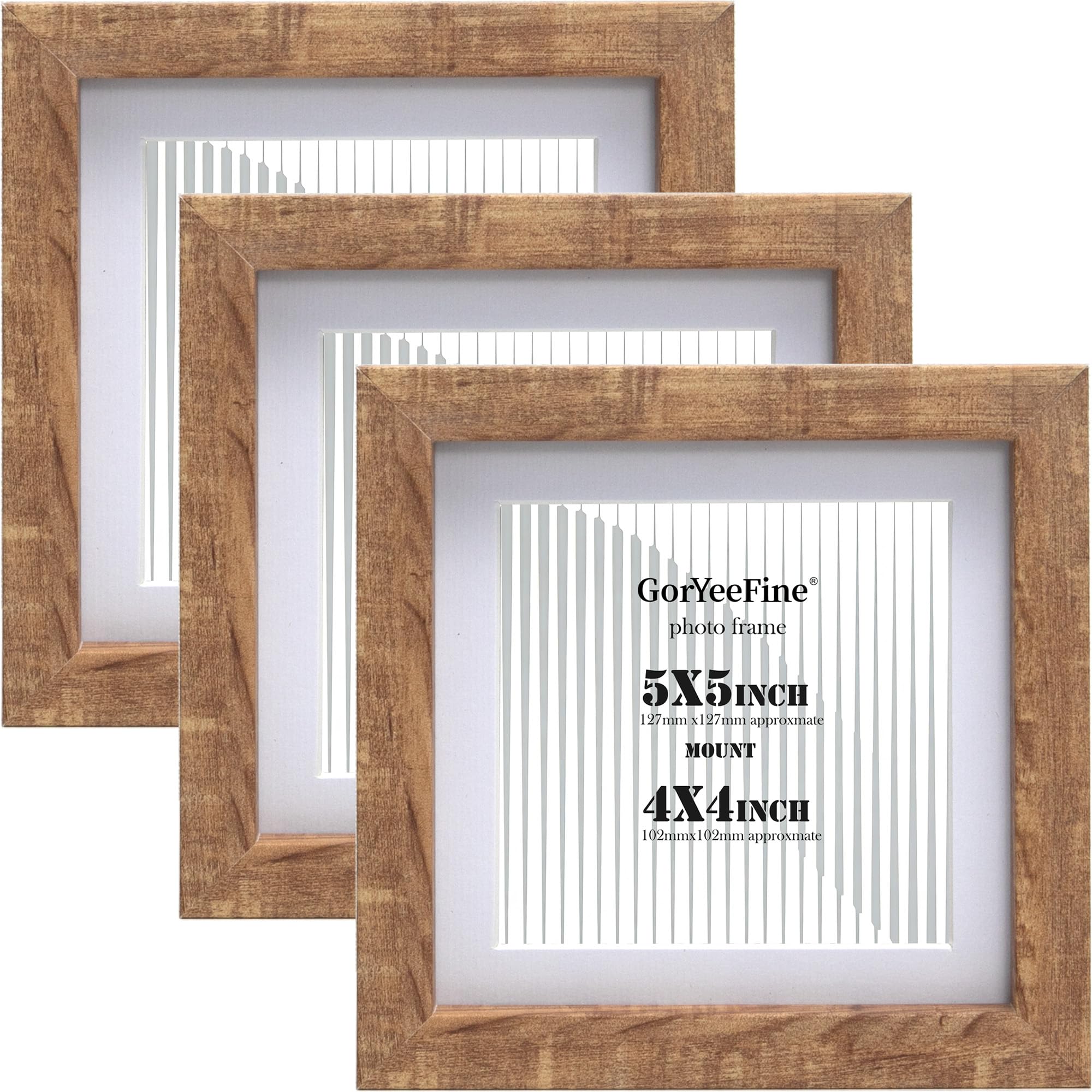 6x6'' Square Wood Photo Frame Set of 3 with Acrylic Glass Front,Walnut wood Effect Picture Frames with Acid Free 5x5'' Mount for Wall Mount &Tabletop Display,Ideal for Home Gallery Decor & Gifts
