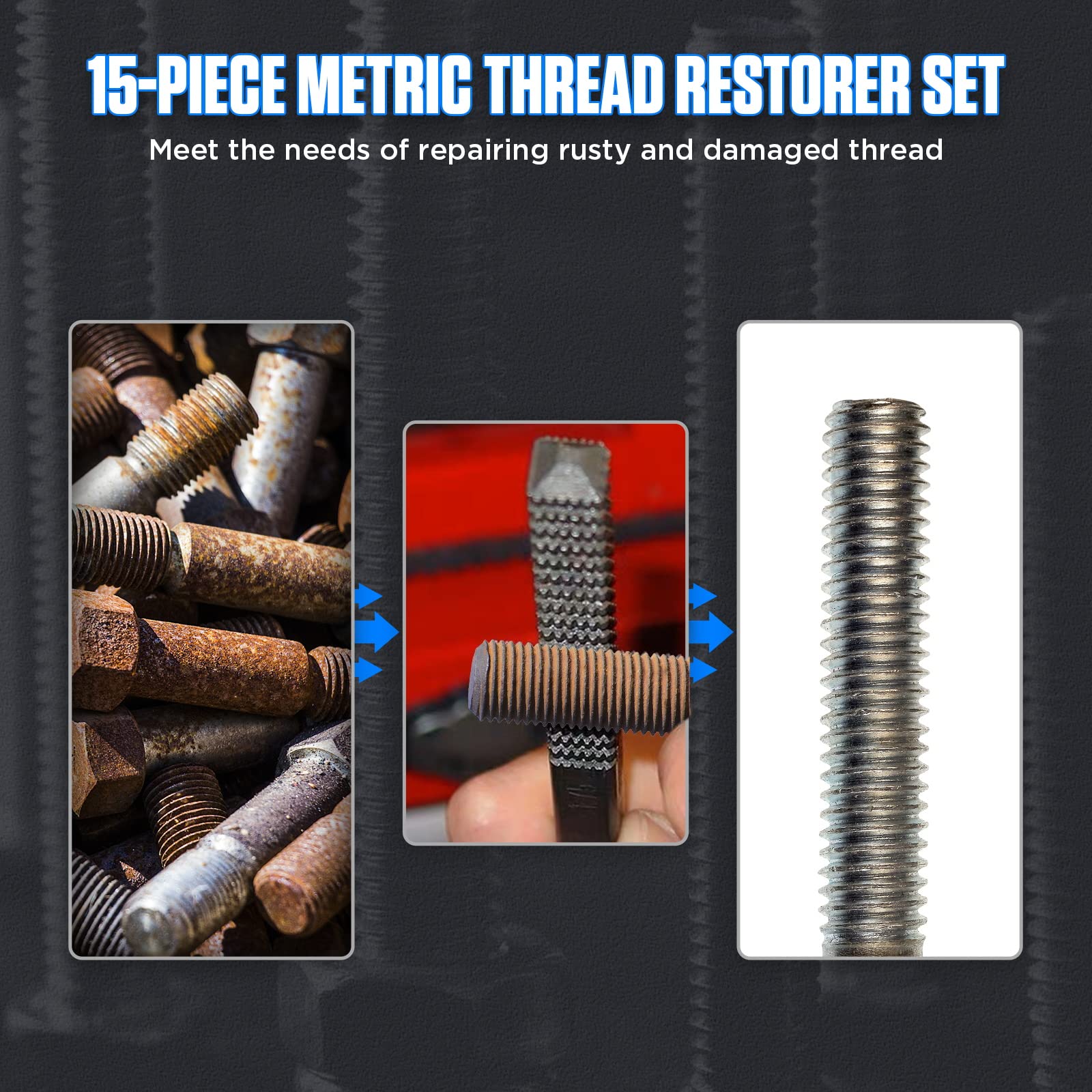 MRCARTOOL Restaurador de Roscas Métricas Kit de Reparación de Roscas Métricas Universal Juego de Herramientas para Reparar con Matrices, Machos y Limas de Roscar