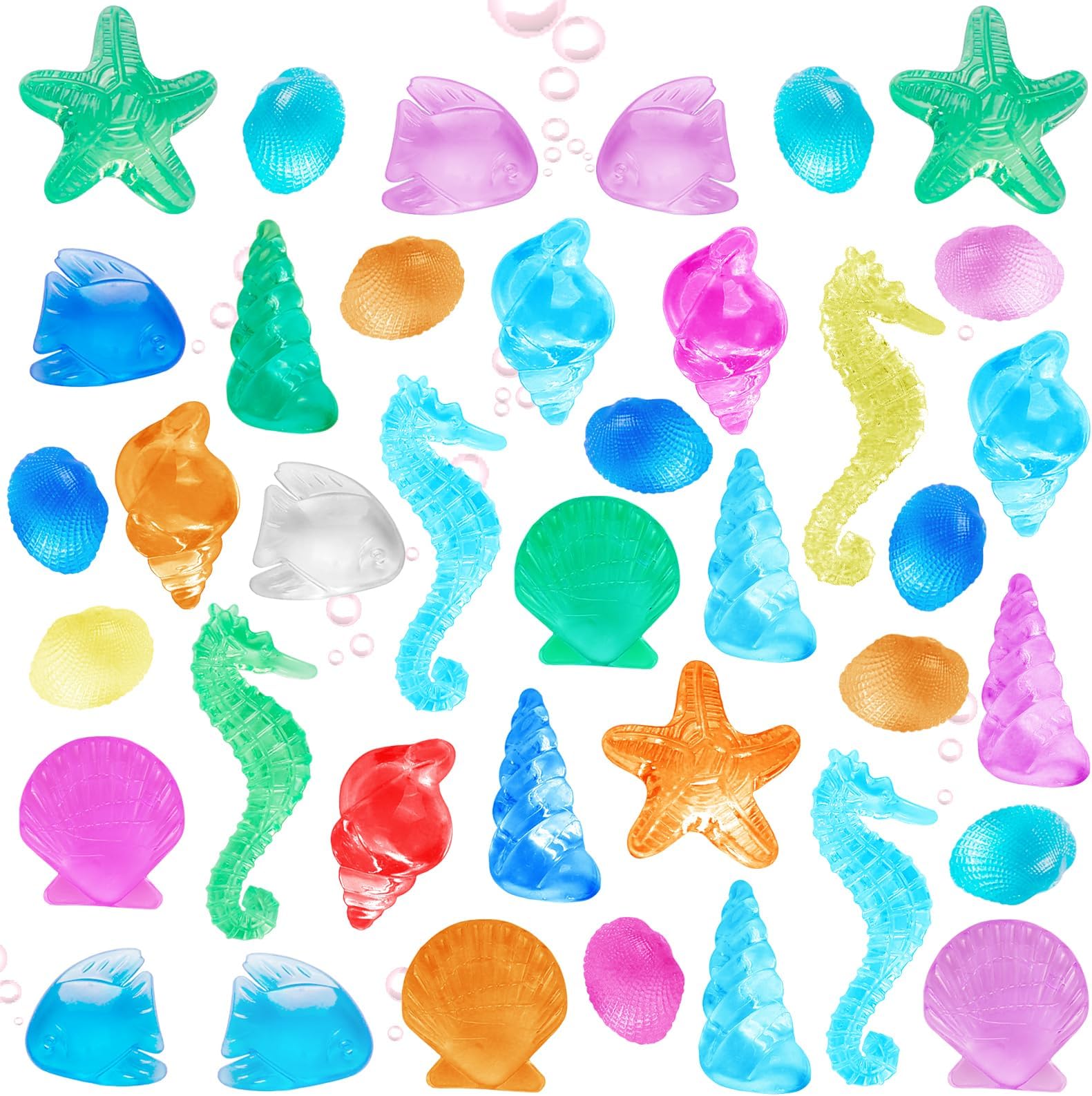 HAPTIME 100 Pcs Sensory Bin Filler, Mini Resin Figures, Plastic Seashells Under The Sea, Little Mermaid Table Decorations, Sea Shells for Crafting, Vase Filler, Diving Gem Pool Toys for Kids