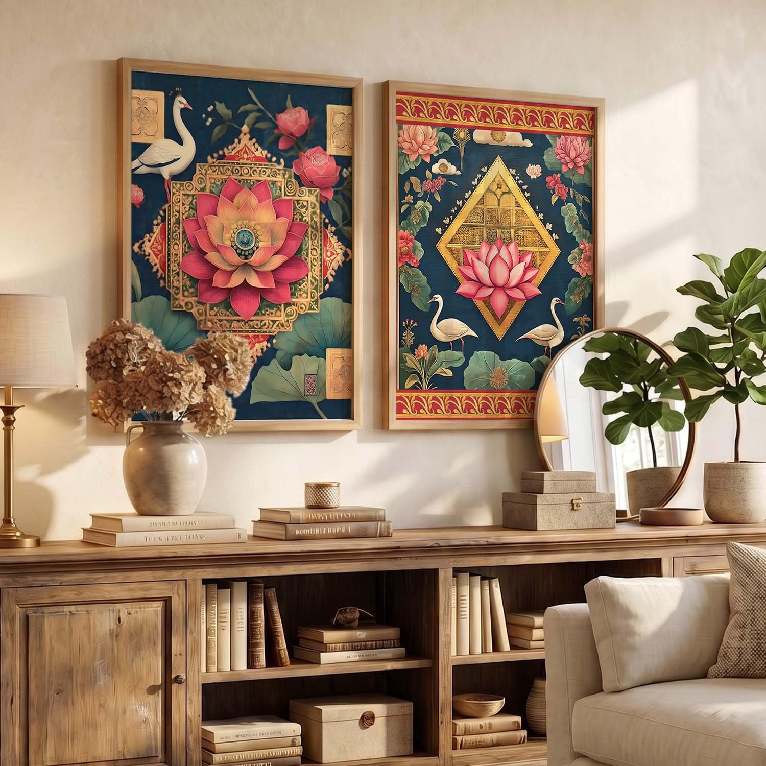 Lotus Wall Art Paintings - Floral Indian Decor -4