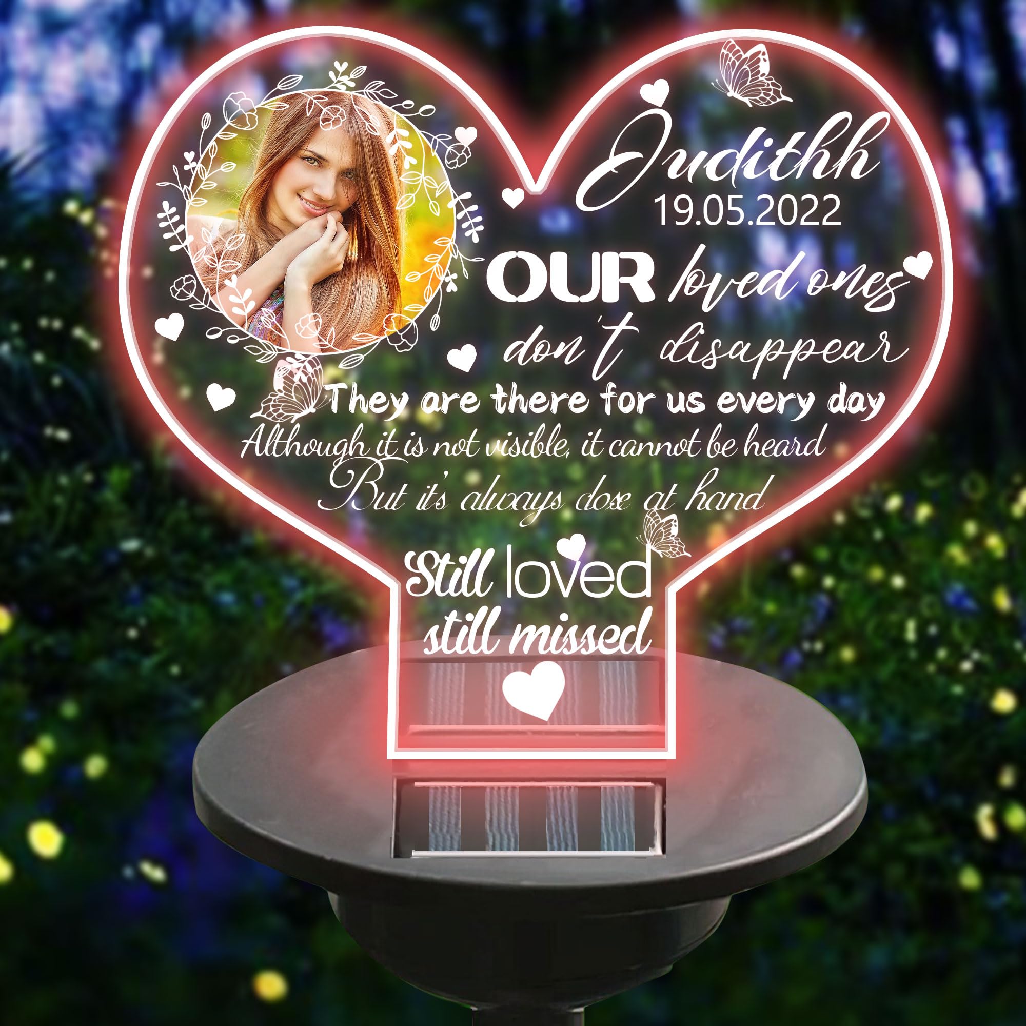 Personalized Memorial Garden Solar Outdoor Lights with Photo Name Custom Grave Decor Solar Lights for Sympathy Gifts for Loss of Loved One in Loving Memory Memorial Gift (A-Heart -2) โ image 1