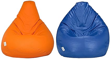Amazon Brand - Solimo XXL Bean Bag Cover Without Beans (Blue) XXL Bean Bag Cover (Orange)
