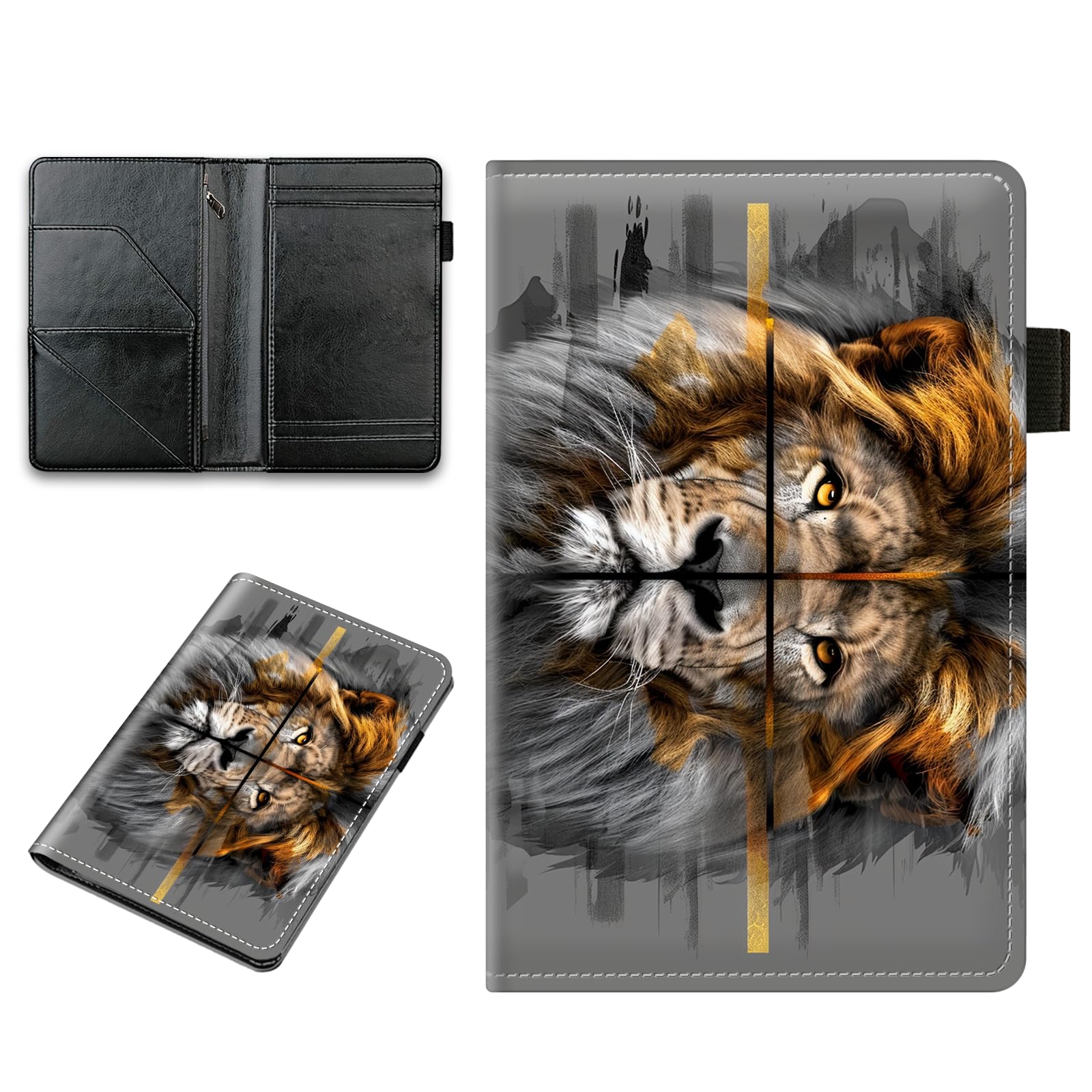 Server Book, PU Leather Server Books for Waitress, Waitress Book with Zipper, Waiter Book with 5 Large Pockets and 1 Pen Holder Fit Server Apron (Lion B)