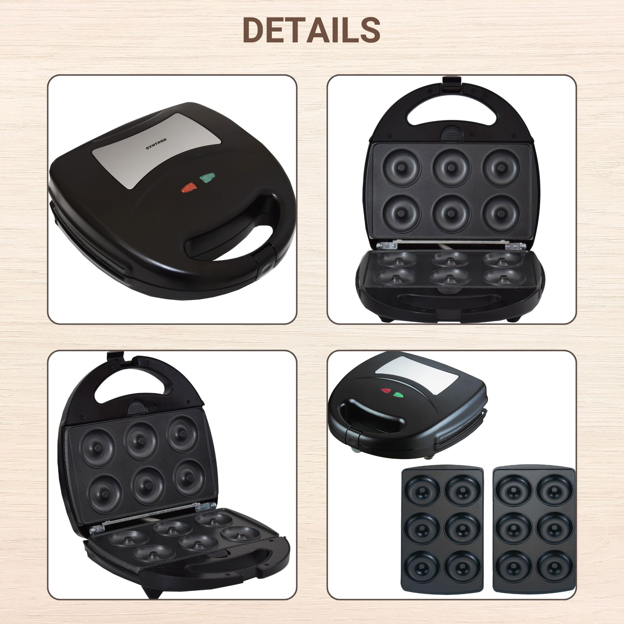 Syntrox Germany Edelstahl Maker Donutmaker Chefmaker SM-1300W Donut mit herausnehmbaren Backplatten