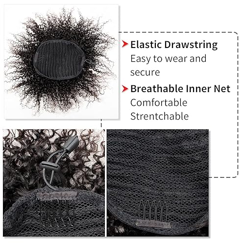 Miniatura 4 de Cola de caballo afro rizada con cordón, piezas de cabello humano natural para mujeres negras, niñas, niños, 10 pulgadas, color negro natural #1B