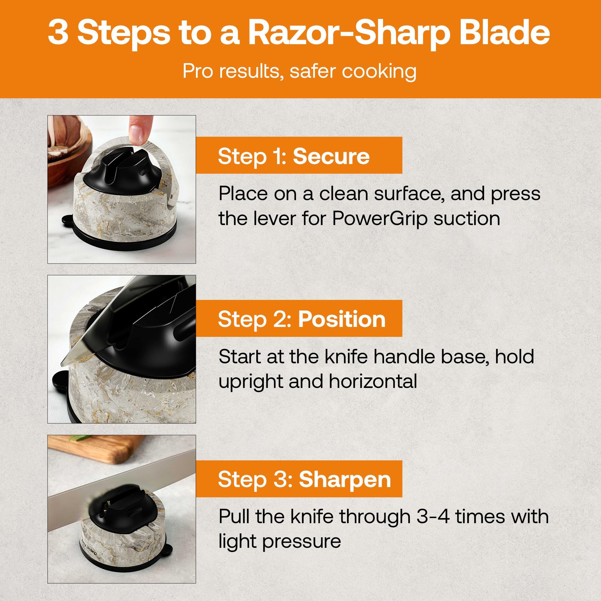 AnySharp Knife Sharpener, Hands-Free Safety, PowerGrip Suction, Safely Sharpens All Kitchen Knives, Ideal for Hardened Steel & Serrated, World's Best, Compact, One Size, Silver — view 58