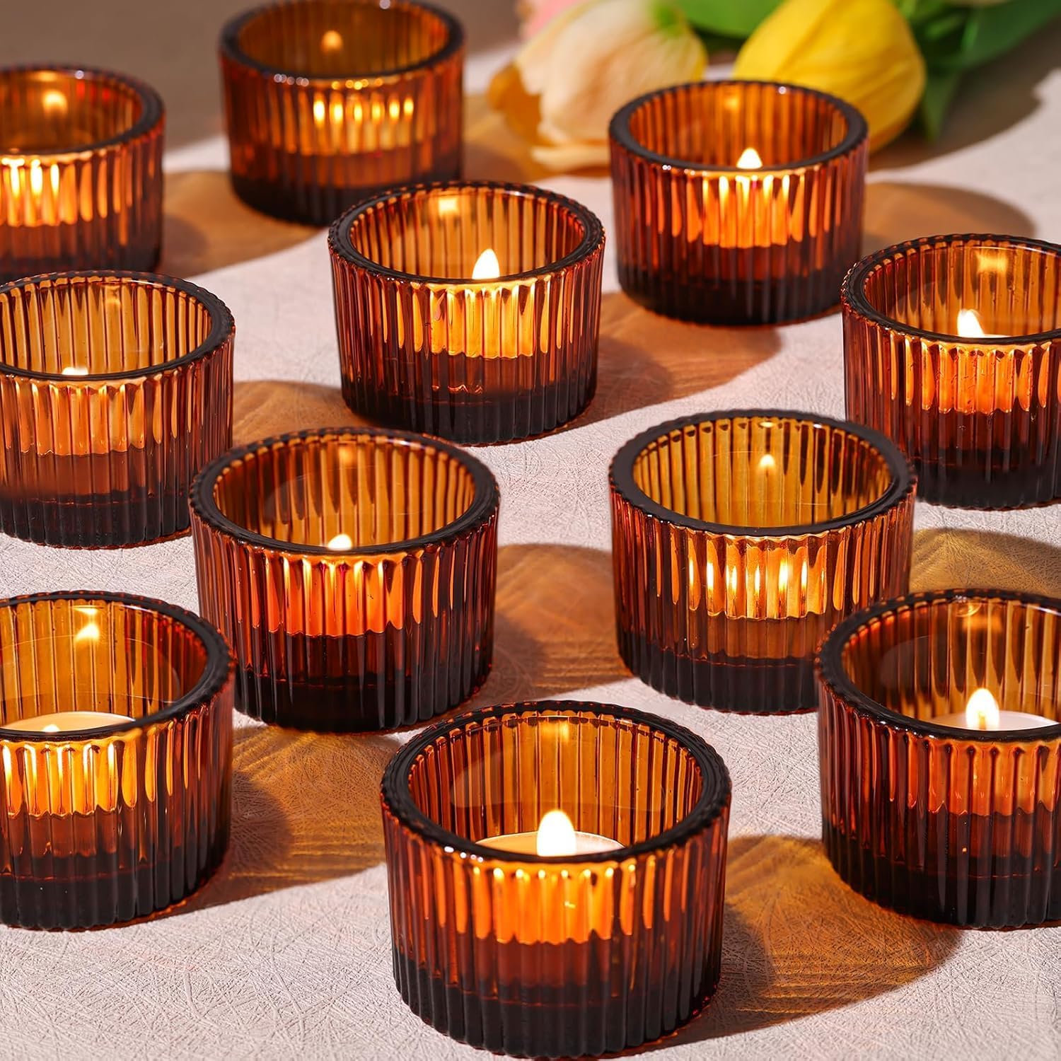 Votive Tea Light Candle Holders, Crystal Glass, 4x4 Inch, 24 Pack, Wedding Table Centerpieces, Party Decor (Clear-24pcs)