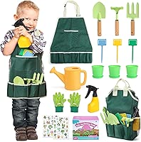 CUTE STONE Kids Gardening Tool Set, 20PCS Gardening Toys Includes Metal Rake,Fork,Trowel,Apron,Gloves,Watering Can,Tote Bag and Strickers, Garden Tool Kit for Kids, Outdoor Toys Gift for Boys Girls