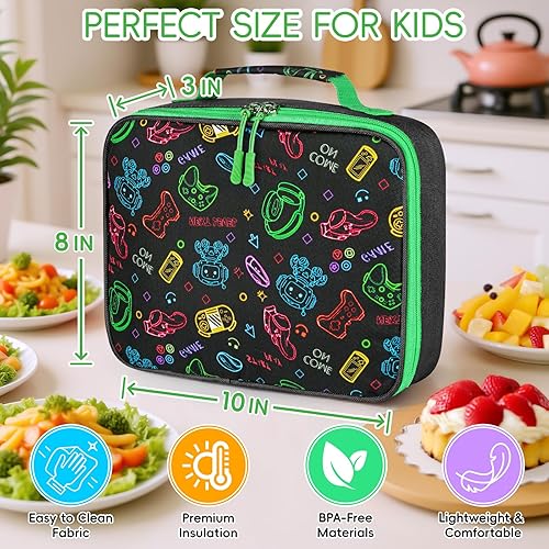 Miniatura 2 de Lonchera para niños, bonita bolsa de almuerzo aislada para niños, lonchera escolar impermeable, regalo para adolescentes y adultos, bolsa de Verde