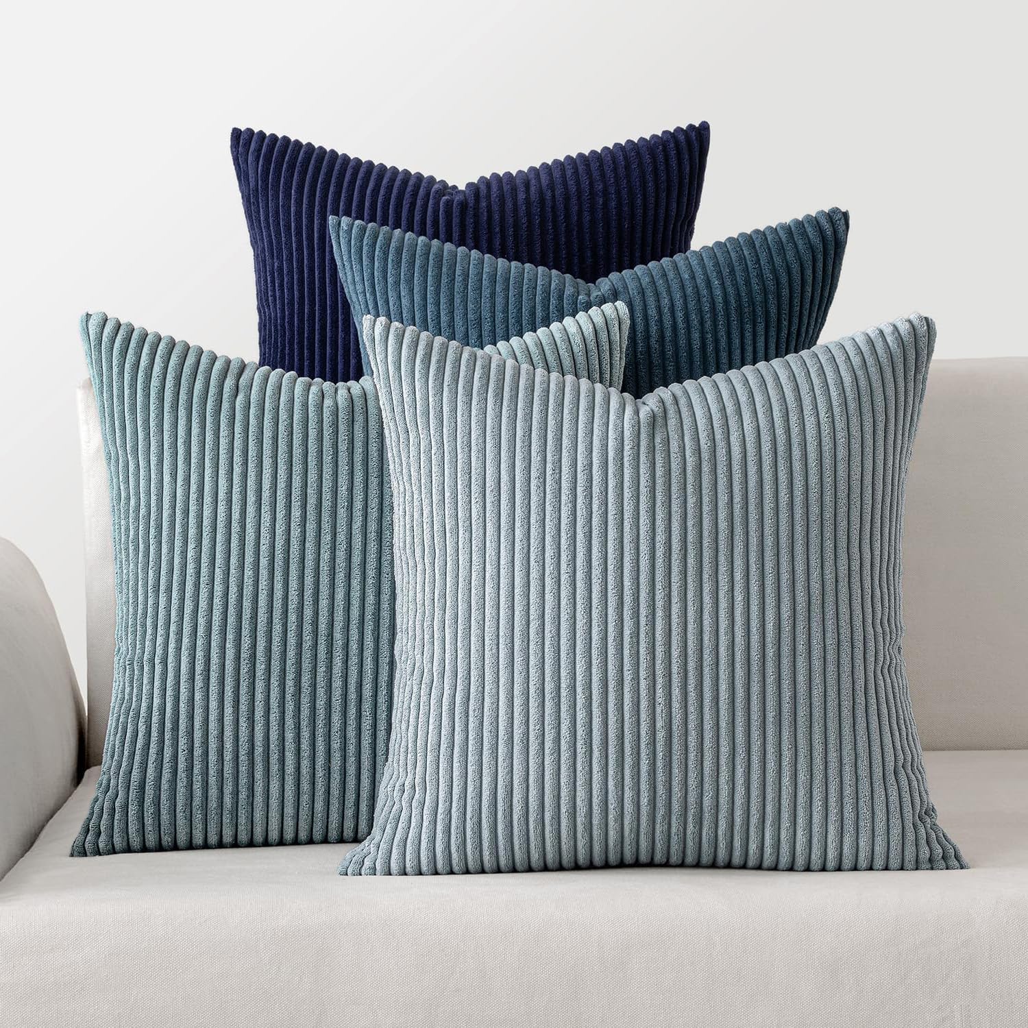 Cogavoo Set of 4 Corduroy Soft Striped Cushion Covers 45x45 cm ,Boho Decorative Square Throw Pillow Covers 18x18 Inch with Invisible Zipper for Sofa Couch Bedroom Decorative Fluffy Large Pillowcases — image 1