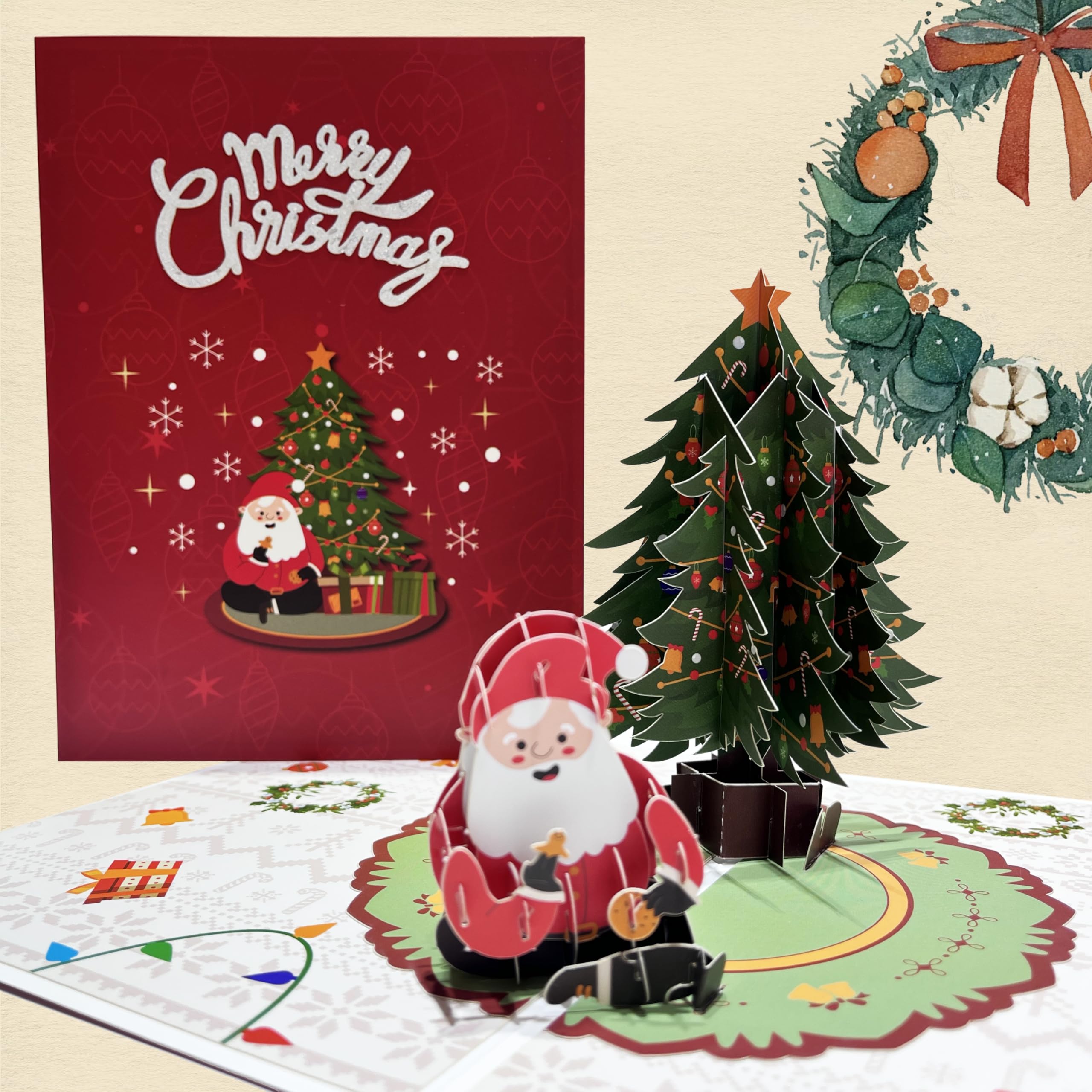 Biglietto Di Natale 3D Pop-Up Con Albero Glitter - Verde, 19,5x11 Cm