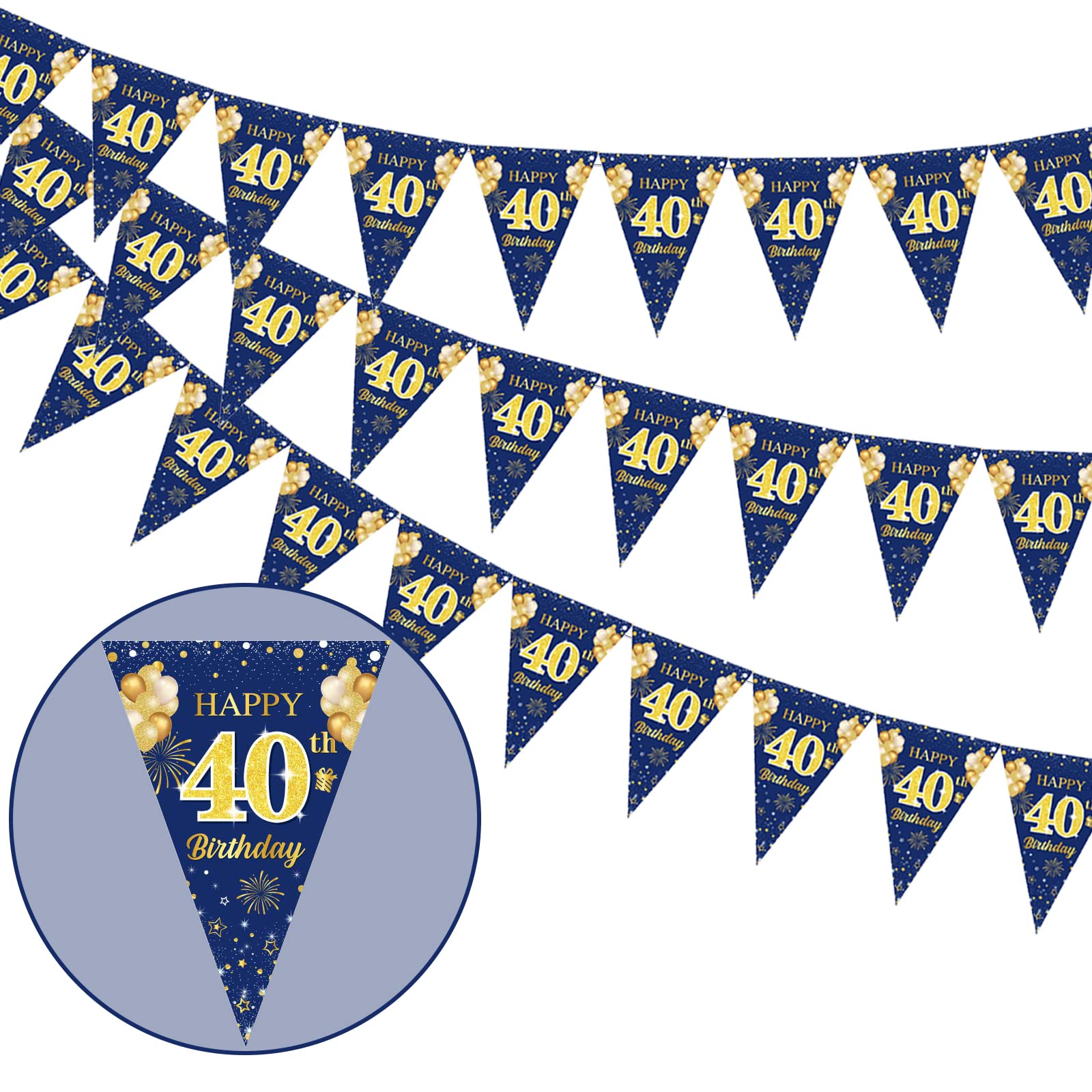 Wonmelody Decorazioni per feste 40° compleanno, blu marino, per uomini e donne, buon 40° compleanno, sfondo fotografico, striscione, 40° compleanno, decorazione per torta di compleanno, numero 40