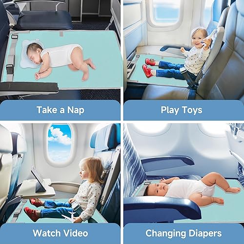 Miniatura 3 de Cama de avión para niños pequeños, extensor portátil de asiento de avión para niños, tela Oxford duradera, impermeable y fácil de limpiar,