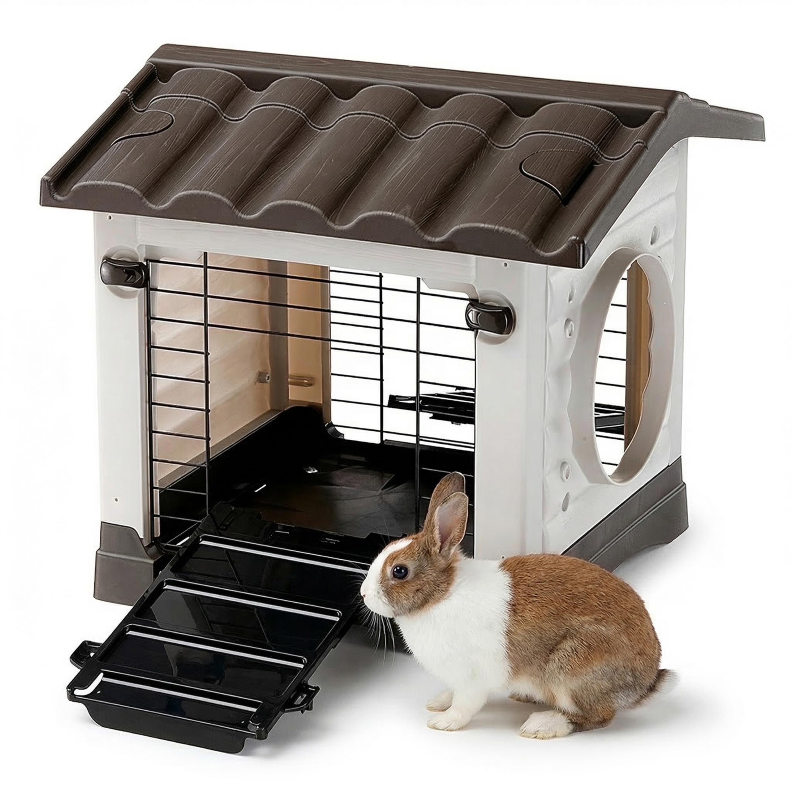 Ferplast Casita para Conejos Metro', conectable a túneles para Conejos Enanos, Hurones y cobayas, con 2 entradas, Techo Desmontable y Base con desagüe, 43 x 48 x 44 cm.